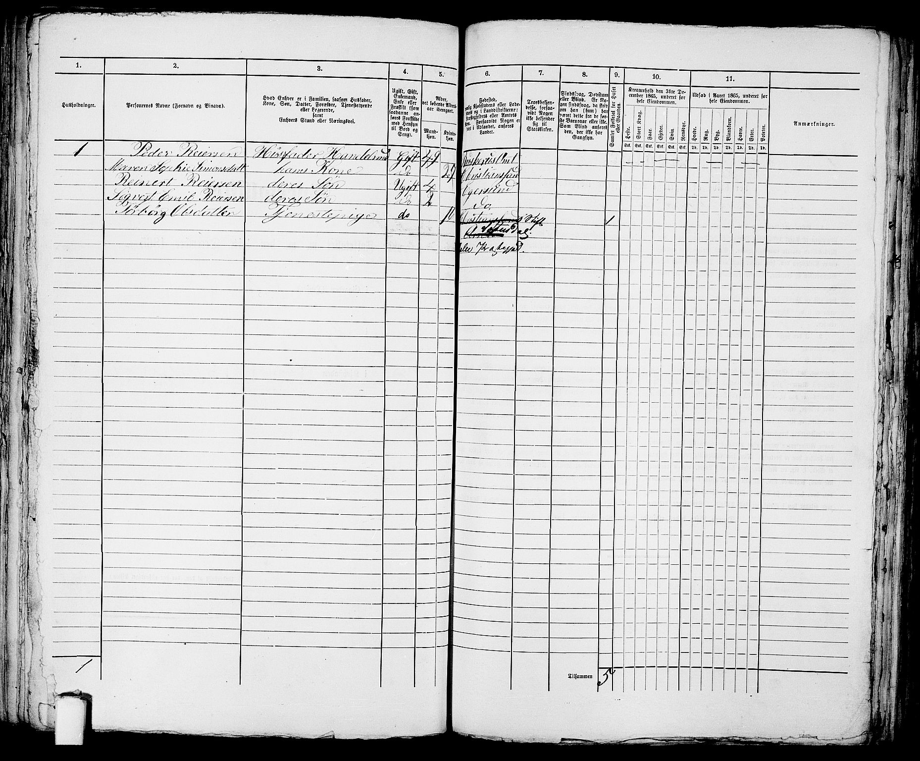 RA, 1865 census for Eigersund parish, Egersund town, 1865, p. 214