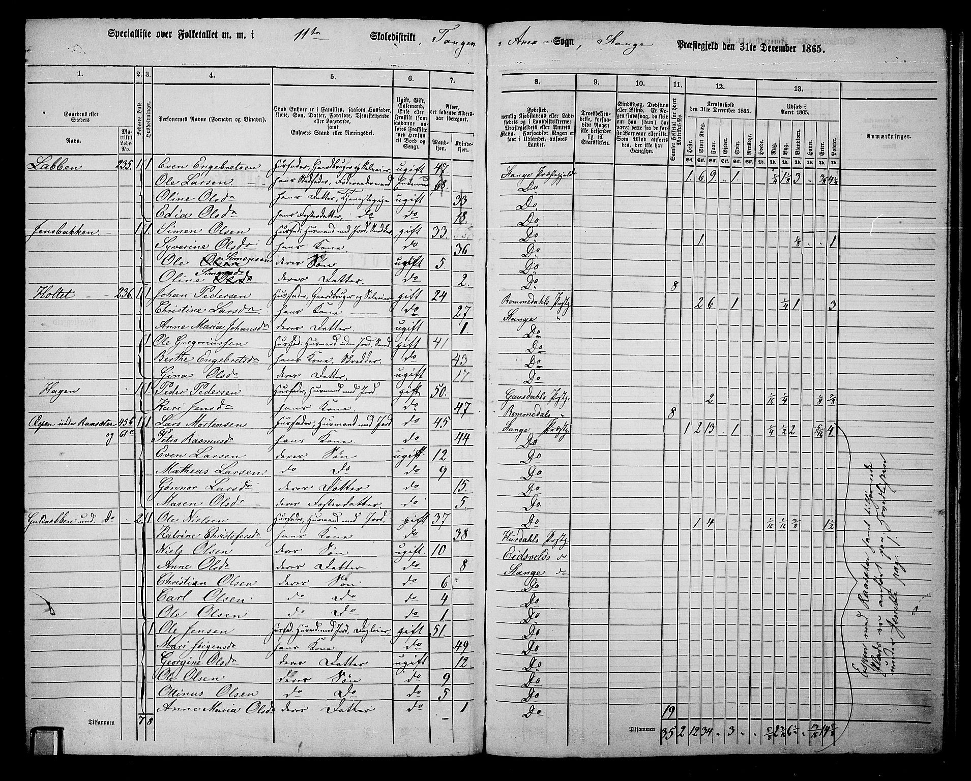 RA, 1865 census for Stange, 1865, p. 246