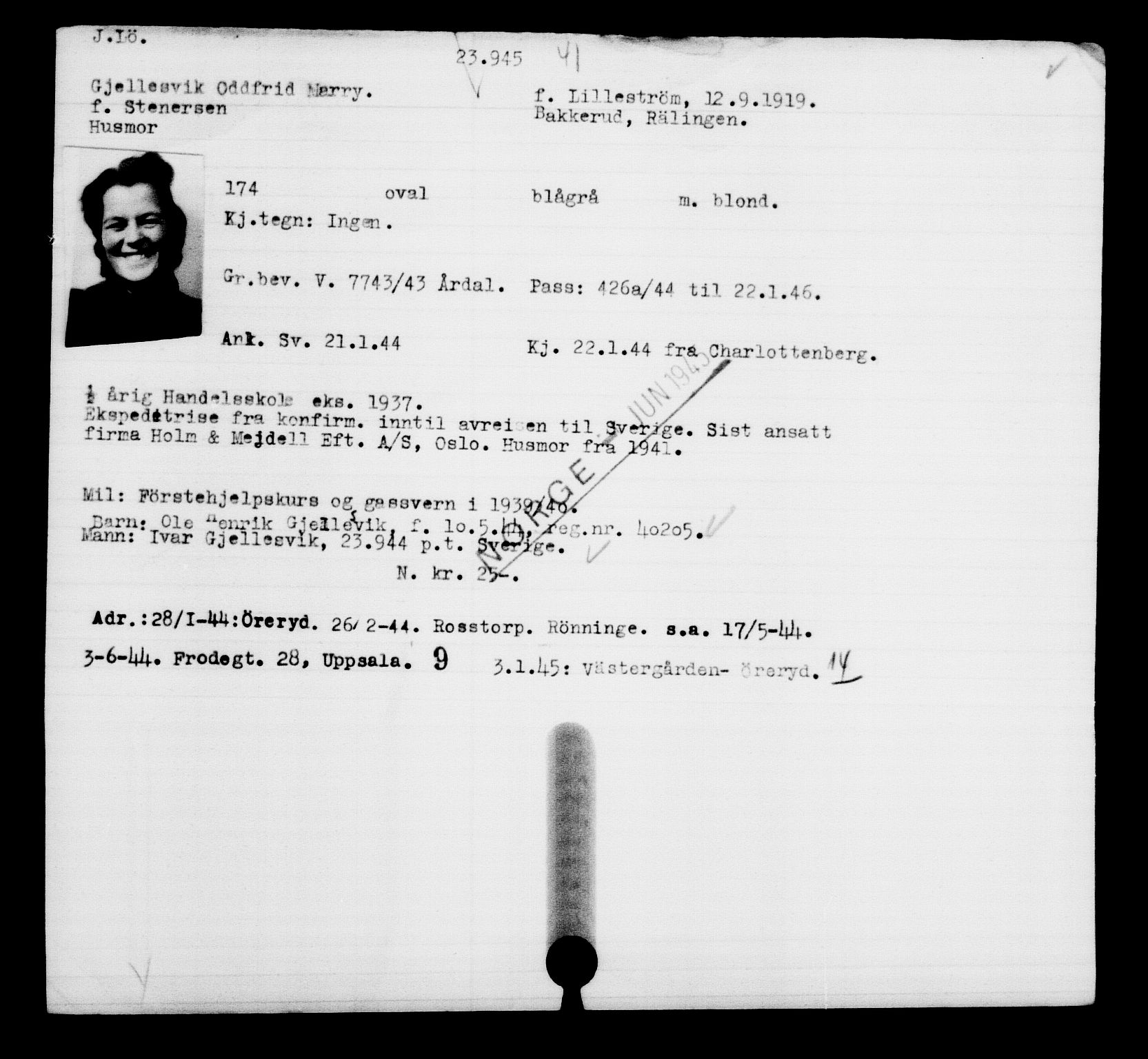 Utenriksstasjonene, Legasjonen i Stockholm, Flyktningkontoret, AV/RA-S-6753/V/Va/L0010: Kjesäterkartoteket, flyktninger med registreringsnr. 22000-25314, 1940-1945, p. 2061
