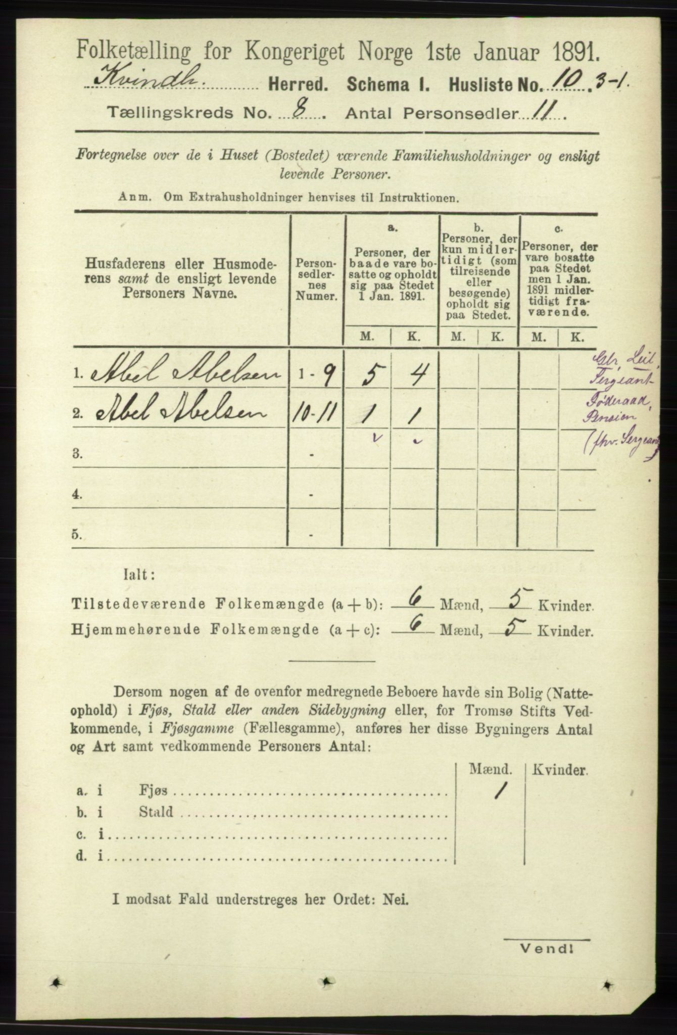 RA, 1891 census for 1224 Kvinnherad, 1891, p. 2931