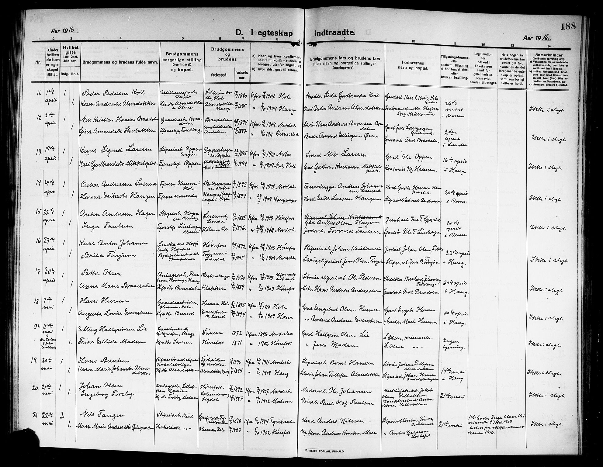 Norderhov kirkebøker, SAKO/A-237/G/Ga/L0009: Parish register (copy) no. I 9, 1913-1920, p. 188