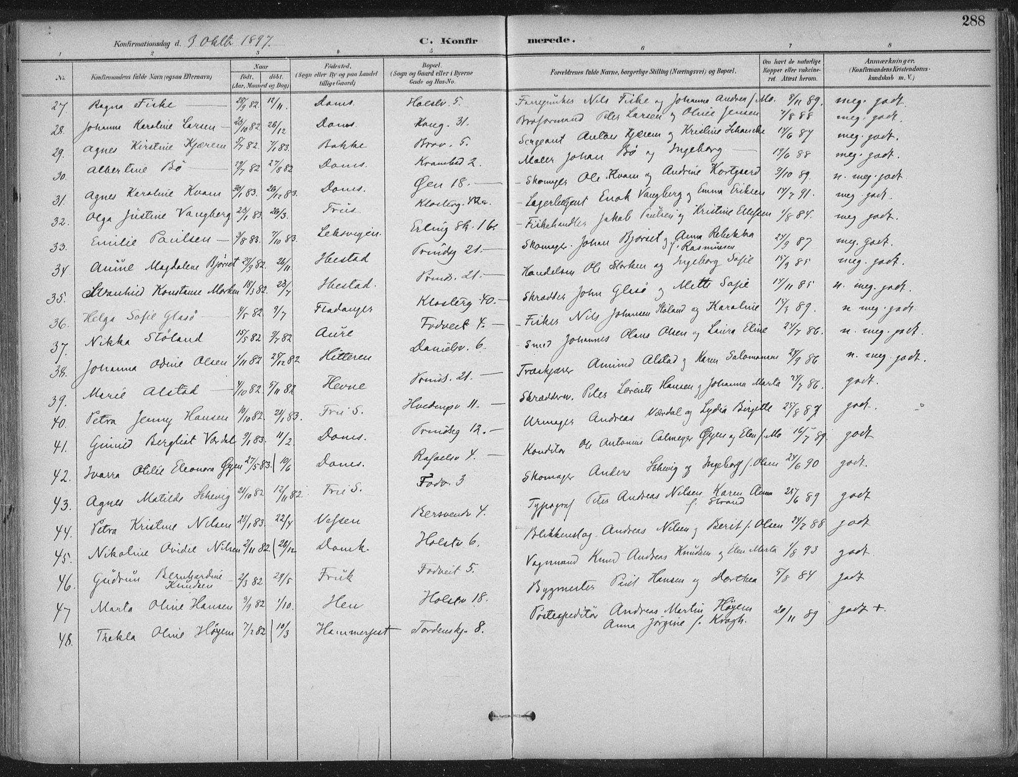 Ministerialprotokoller, klokkerbøker og fødselsregistre - Sør-Trøndelag, SAT/A-1456/601/L0062: Parish register (official) no. 601A30, 1891-1911, p. 288