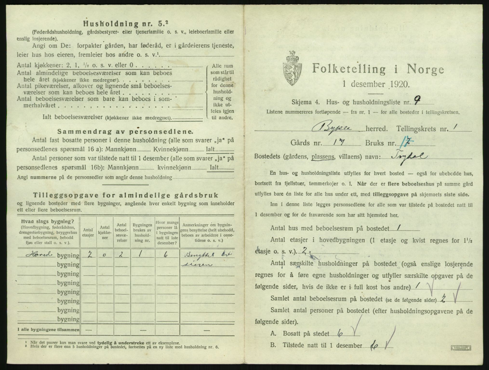 SAK, 1920 census for Bykle, 1920, p. 37