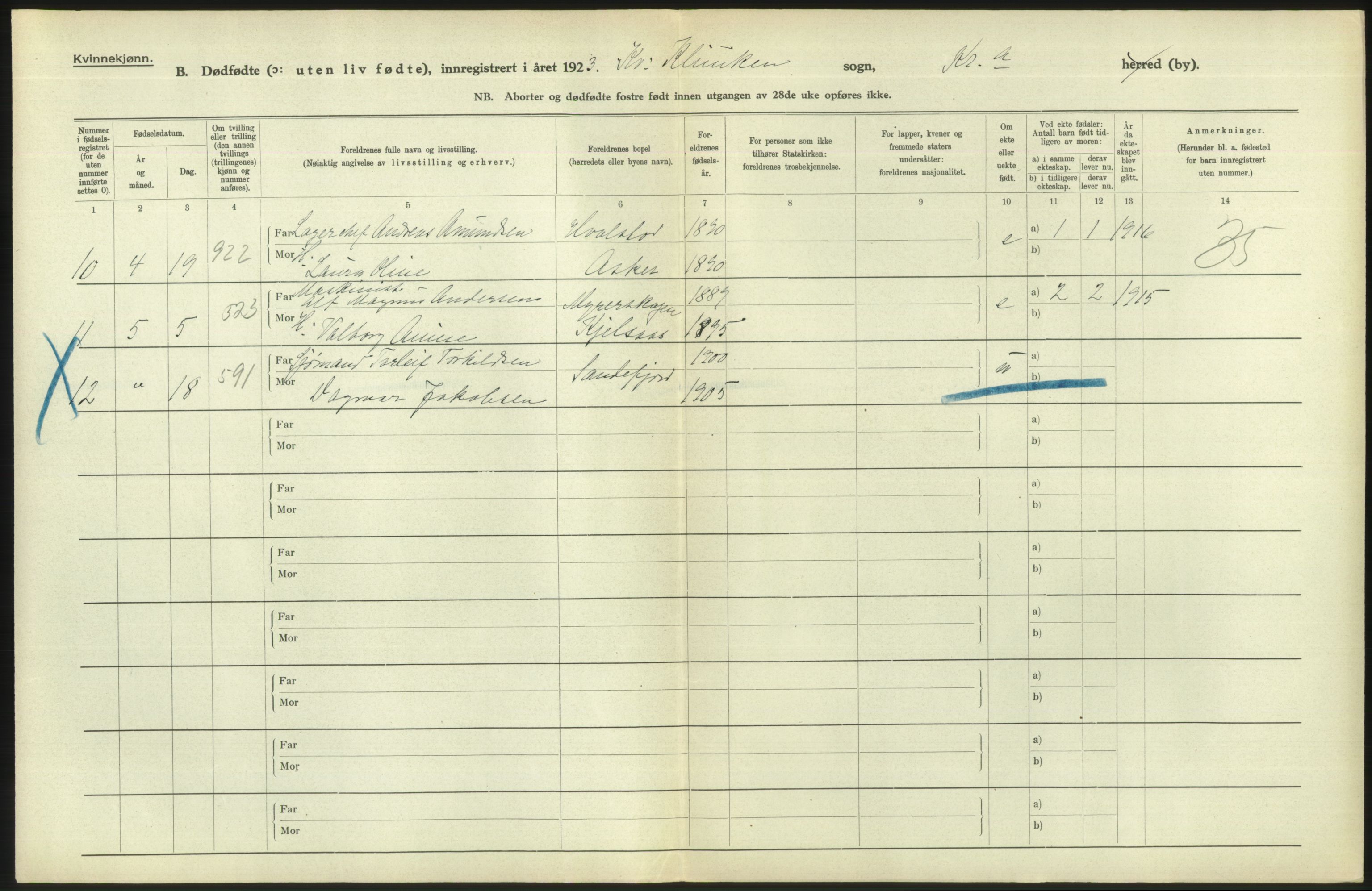 Statistisk sentralbyrå, Sosiodemografiske emner, Befolkning, AV/RA-S-2228/D/Df/Dfc/Dfcc/L0010: Kristiania: Døde, dødfødte, 1923, p. 96