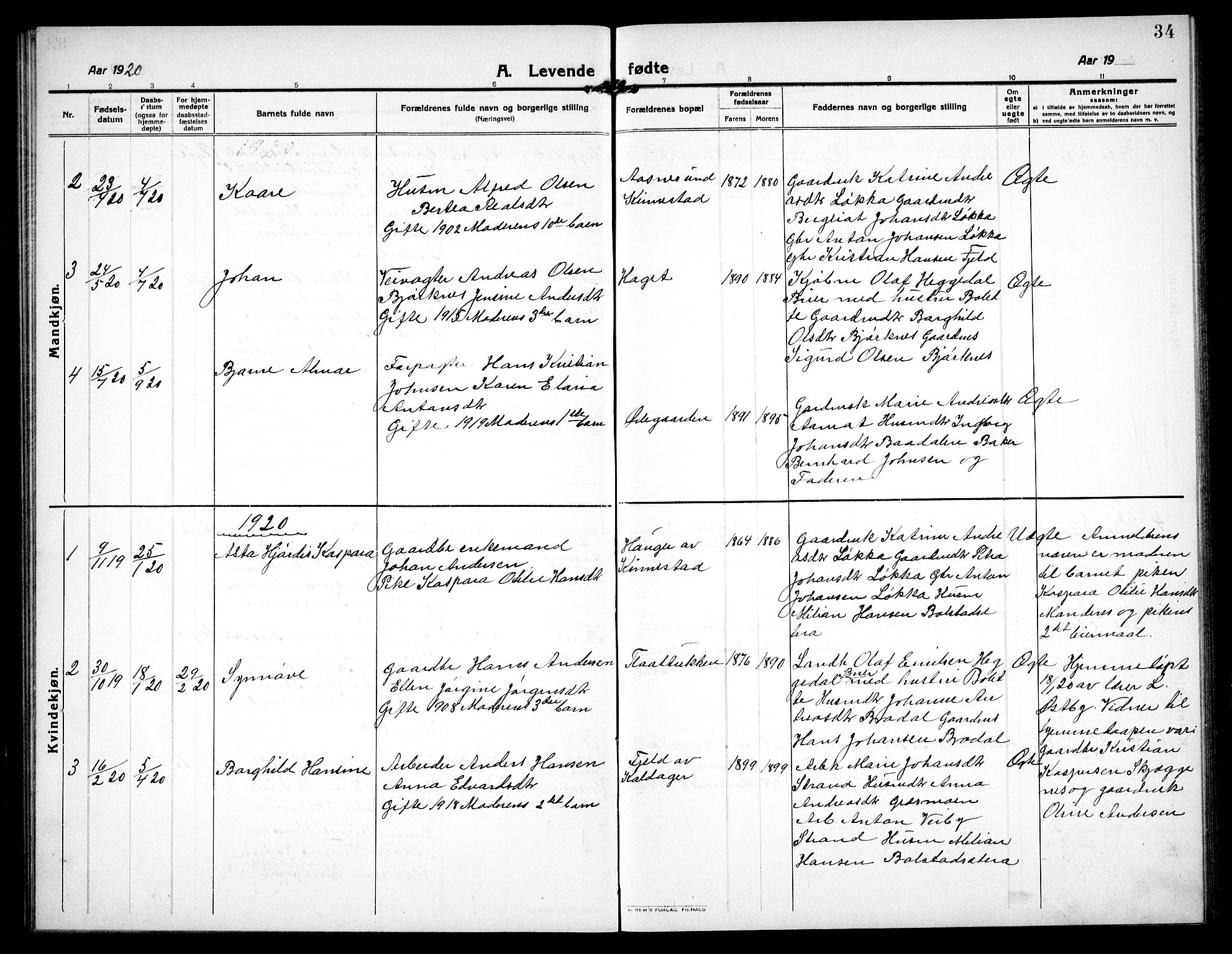 Høland prestekontor Kirkebøker, AV/SAO-A-10346a/G/Gc/L0002: Parish register (copy) no. III 2, 1912-1925, p. 34