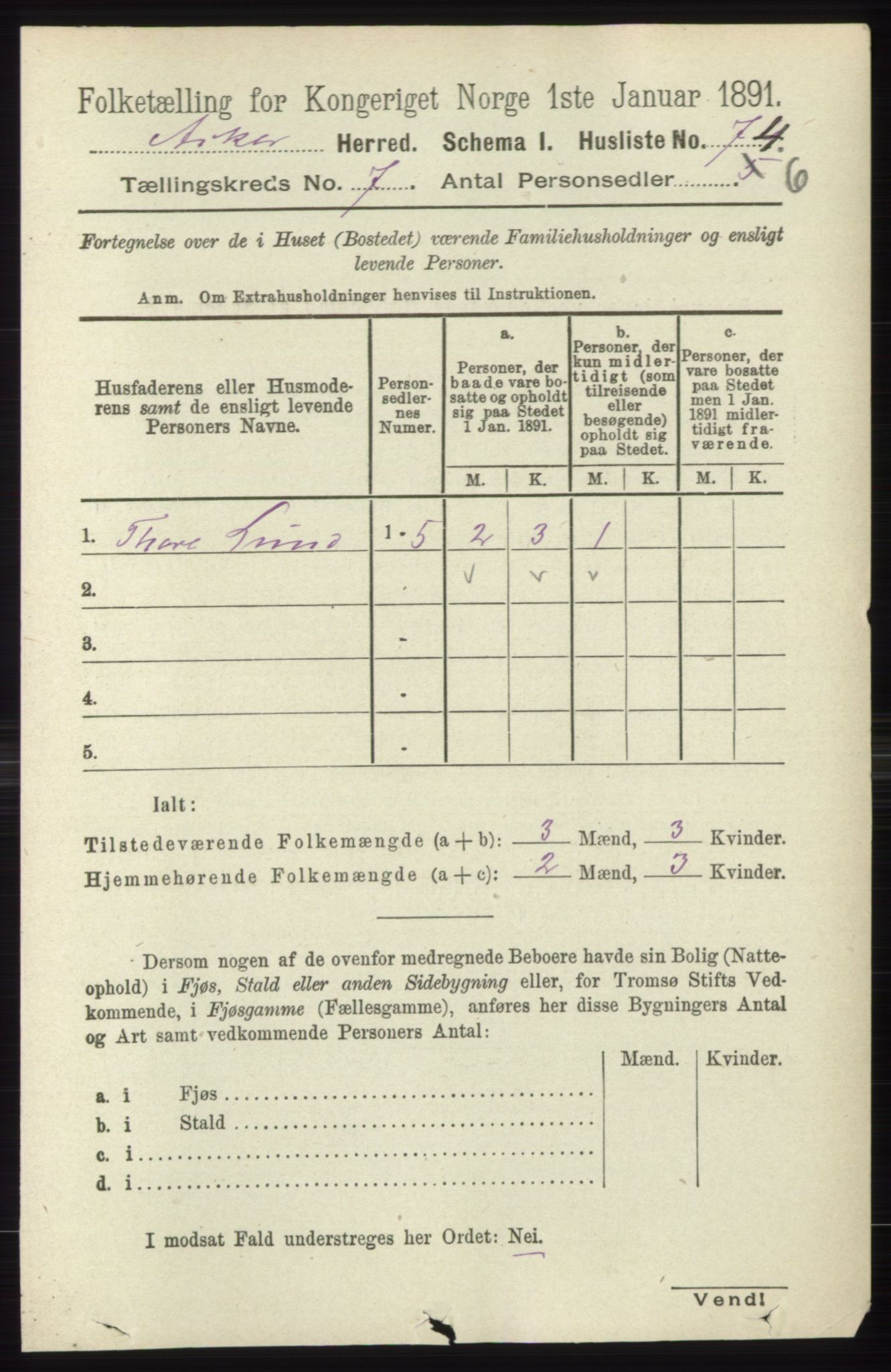 RA, 1891 census for 0220 Asker, 1891, p. 4543