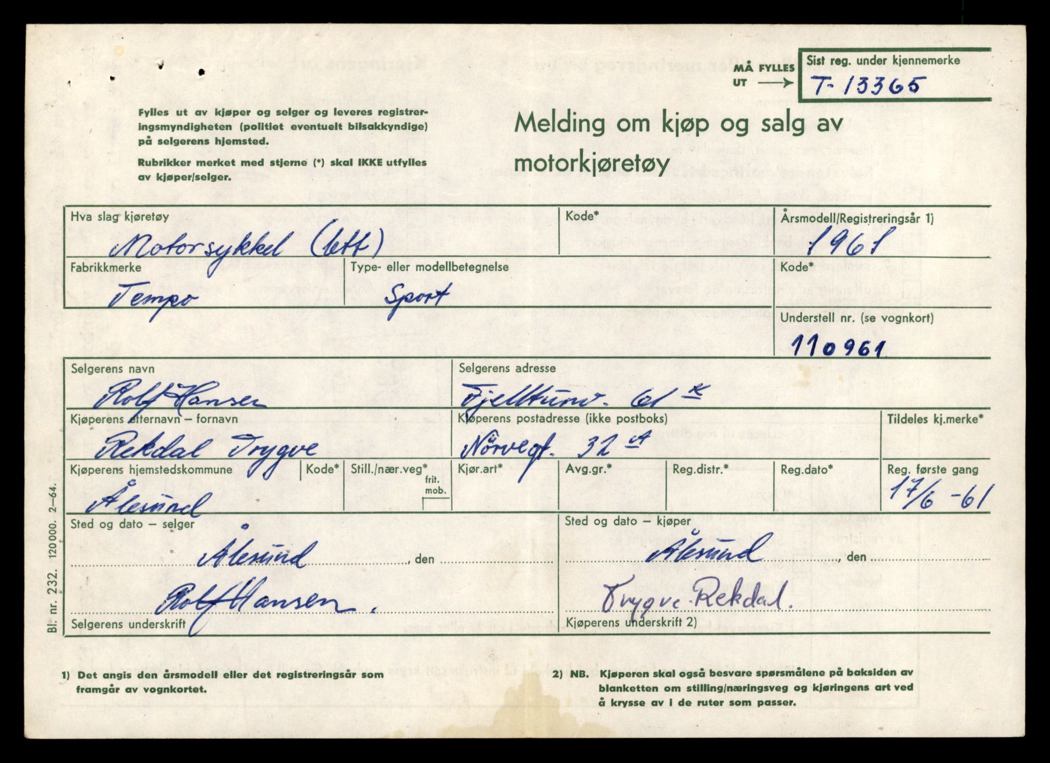 Møre og Romsdal vegkontor - Ålesund trafikkstasjon, AV/SAT-A-4099/F/Fe/L0039: Registreringskort for kjøretøy T 13361 - T 13530, 1927-1998, p. 103