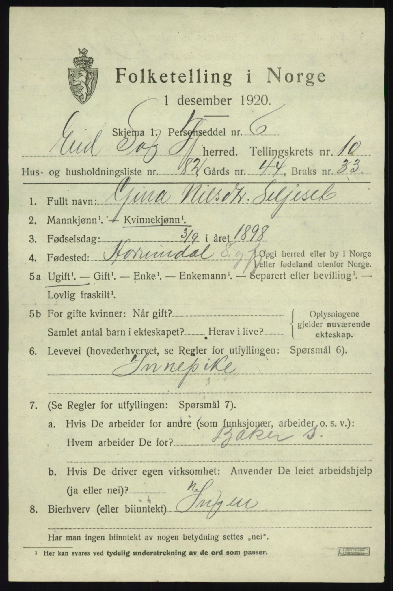 SAB, 1920 census for Eid, 1920, p. 6024