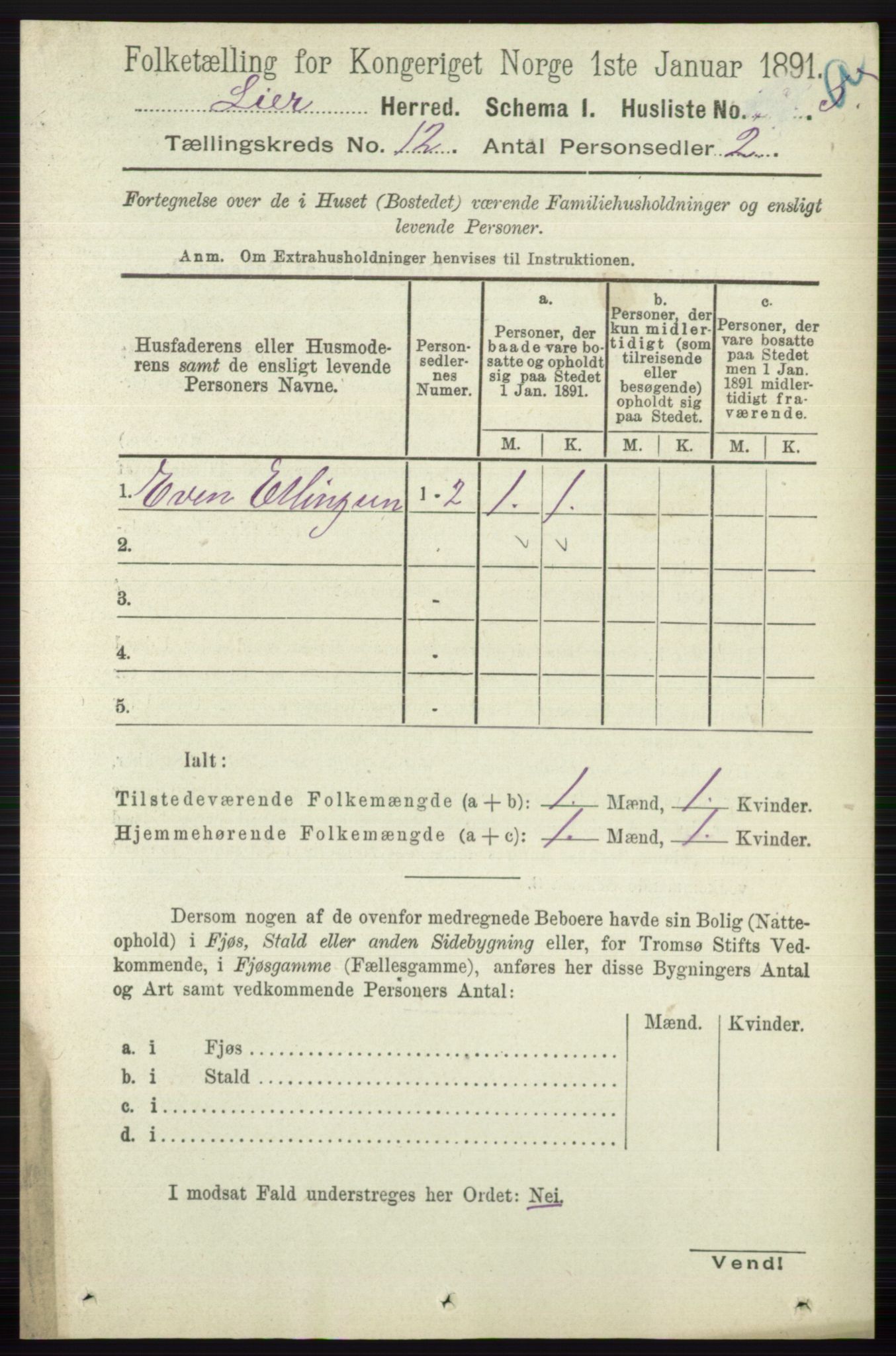 RA, 1891 census for 0626 Lier, 1891, p. 7285