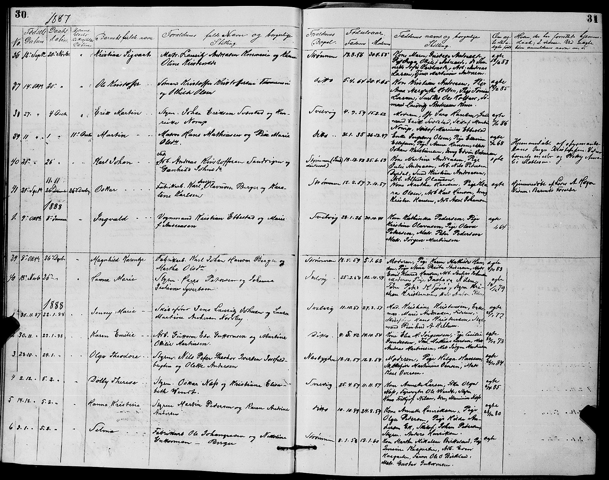 Strømm kirkebøker, AV/SAKO-A-322/G/Ga/L0002: Parish register (copy) no. I 2, 1885-1888, p. 30-31