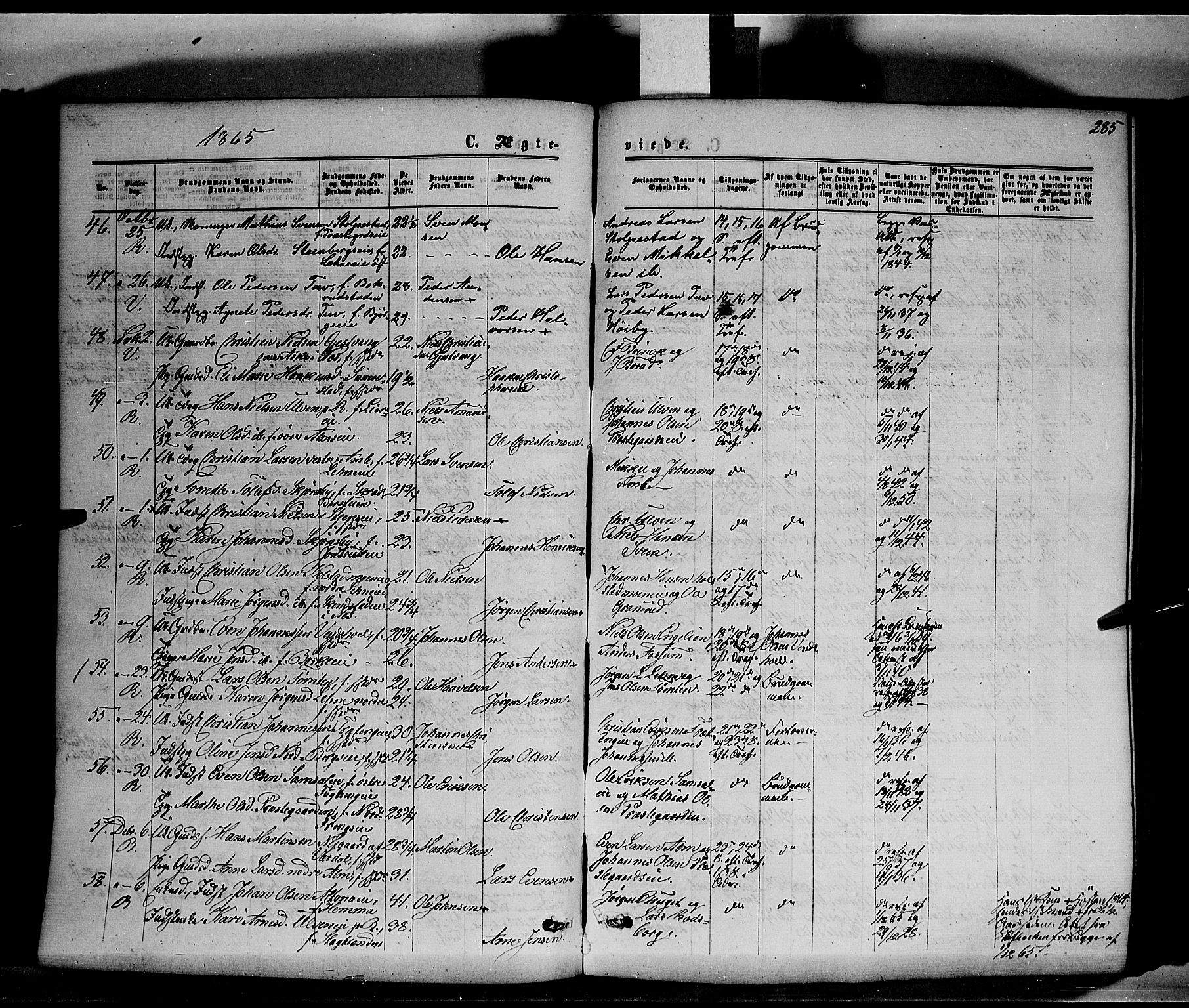 Ringsaker prestekontor, AV/SAH-PREST-014/K/Ka/L0010: Parish register (official) no. 10, 1861-1869, p. 285