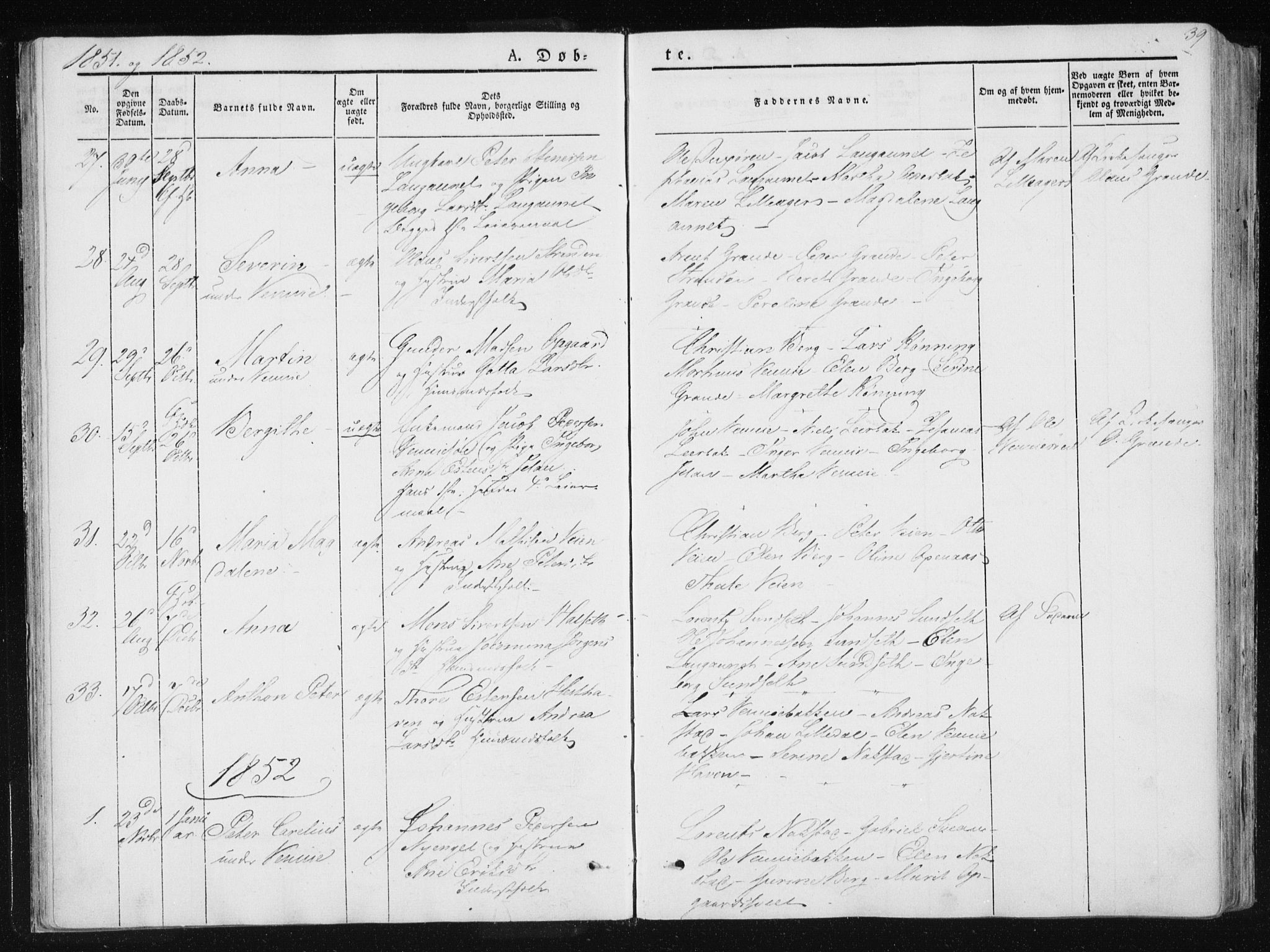 Ministerialprotokoller, klokkerbøker og fødselsregistre - Nord-Trøndelag, SAT/A-1458/733/L0323: Parish register (official) no. 733A02, 1843-1870, p. 39