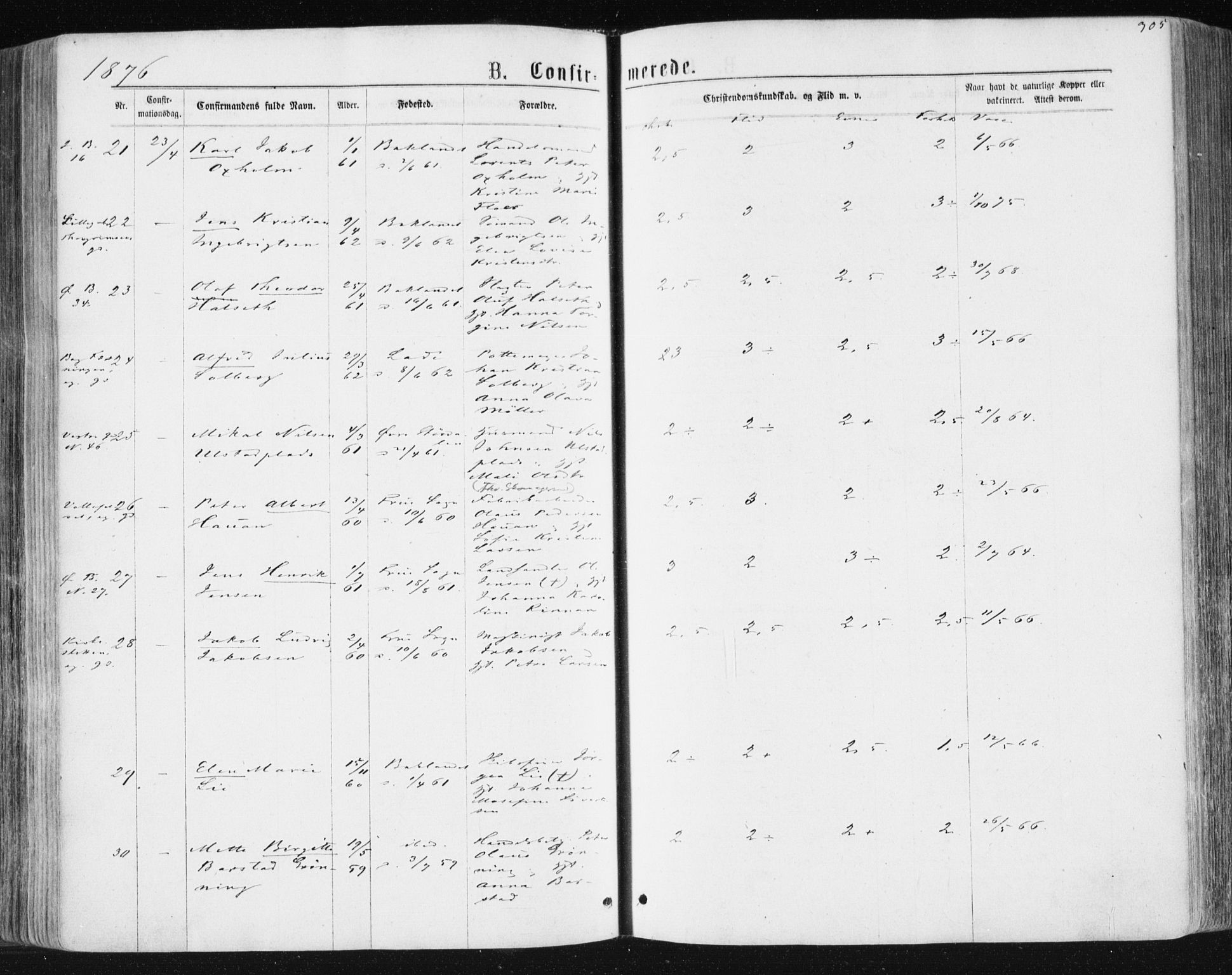 Ministerialprotokoller, klokkerbøker og fødselsregistre - Sør-Trøndelag, AV/SAT-A-1456/604/L0186: Parish register (official) no. 604A07, 1866-1877, p. 305