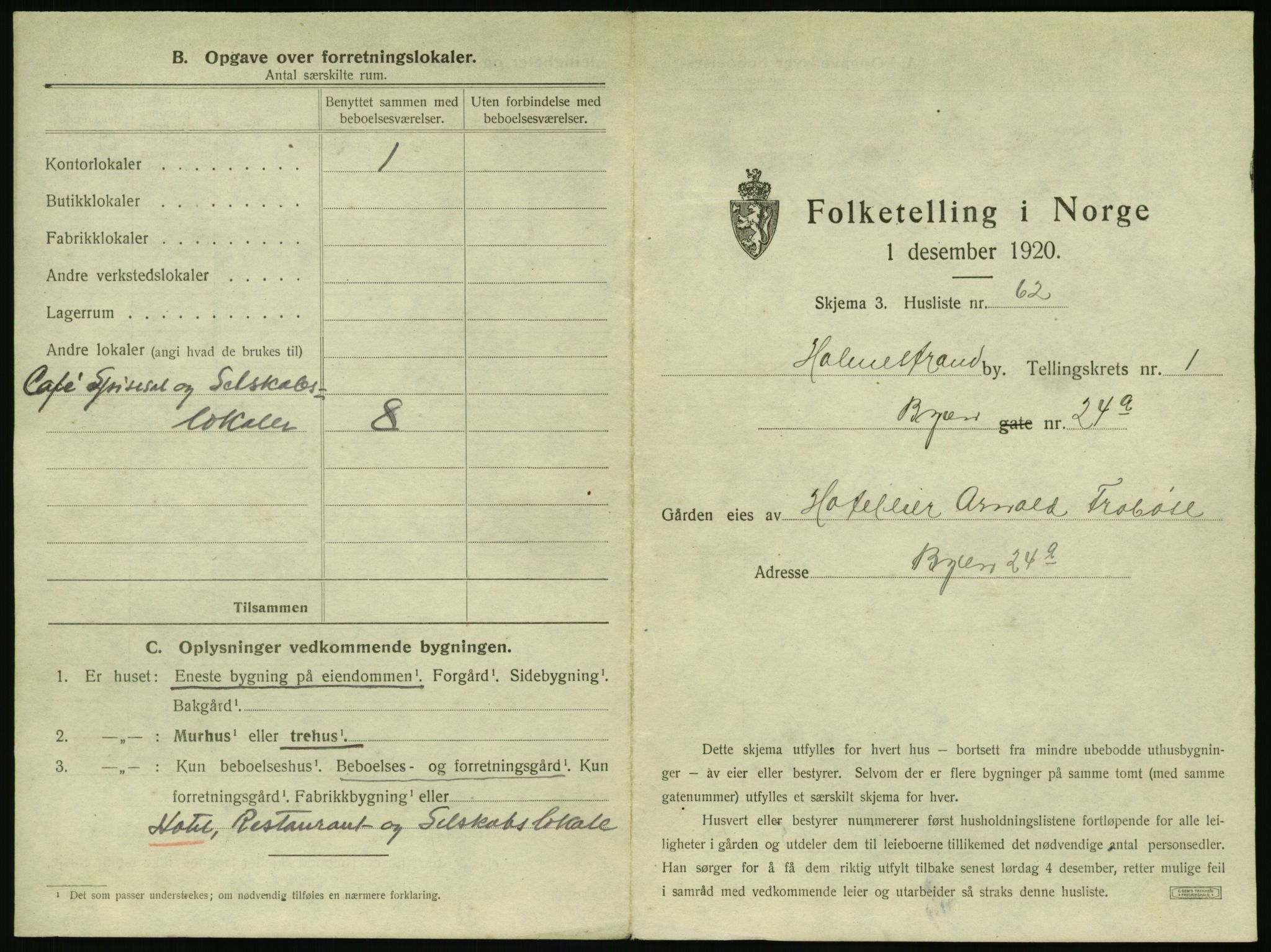 SAKO, 1920 census for Holmestrand, 1920, p. 142