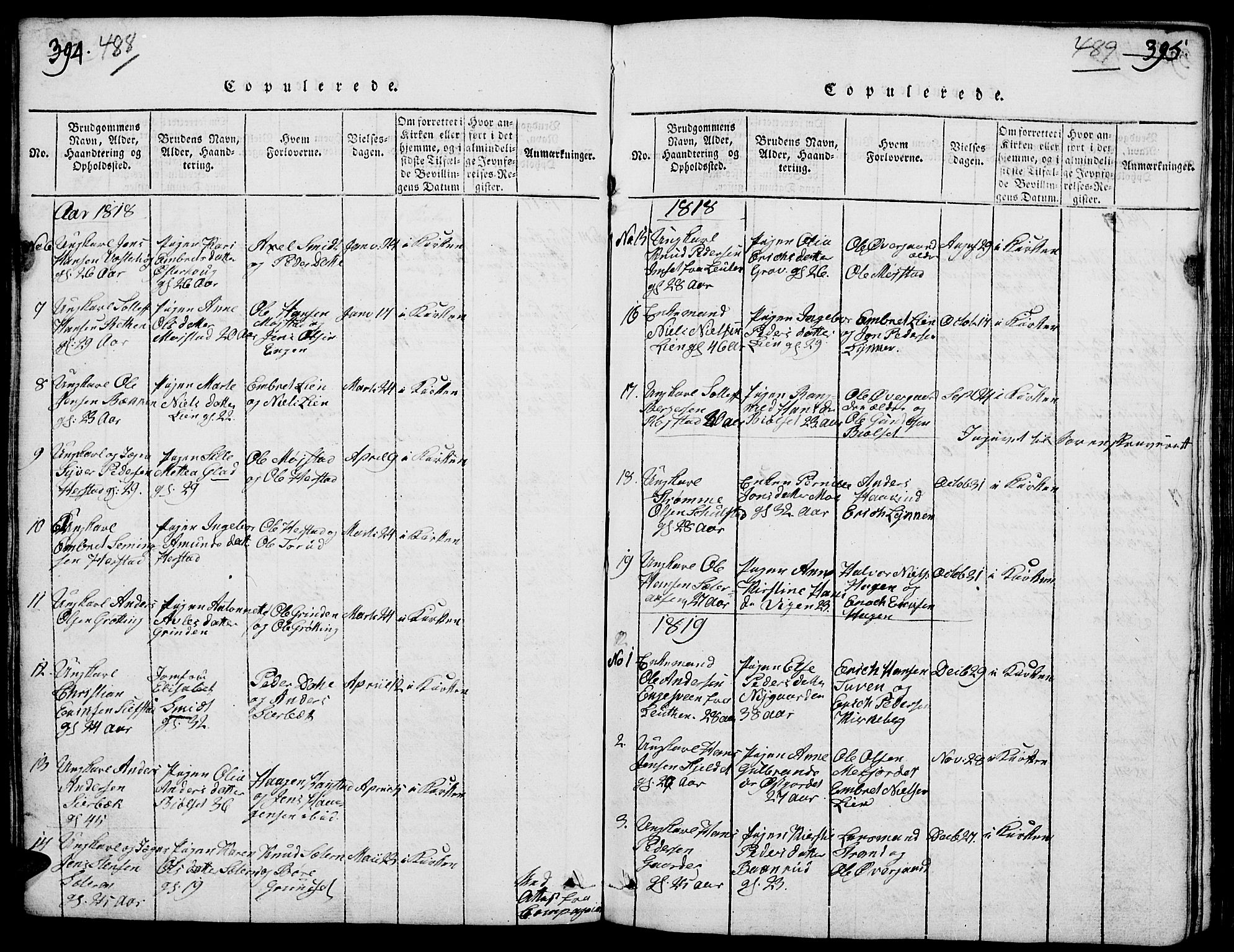 Elverum prestekontor, AV/SAH-PREST-044/H/Ha/Hab/L0001: Parish register (copy) no. 1, 1815-1829, p. 488-489