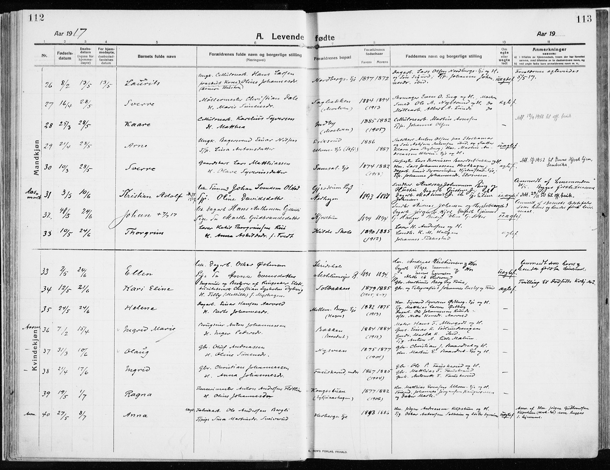 Ringsaker prestekontor, SAH/PREST-014/K/Ka/L0020: Parish register (official) no. 20, 1913-1922, p. 112-113
