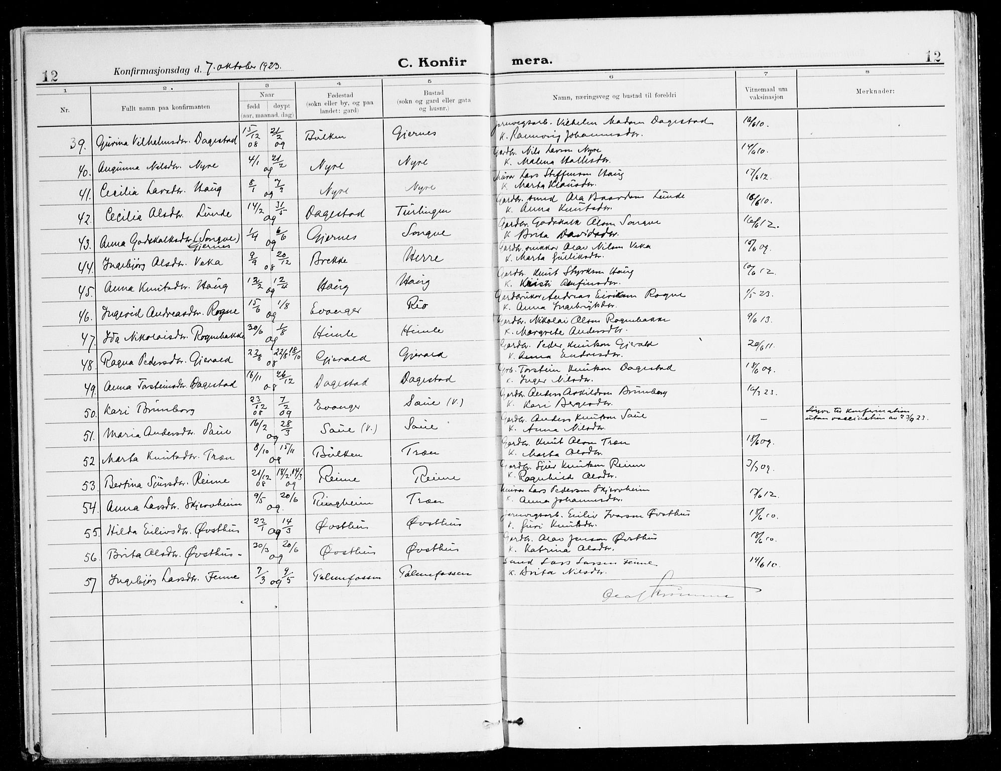 Voss sokneprestembete, AV/SAB-A-79001/H/Haa: Parish register (official) no. B 3, 1922-1942, p. 12