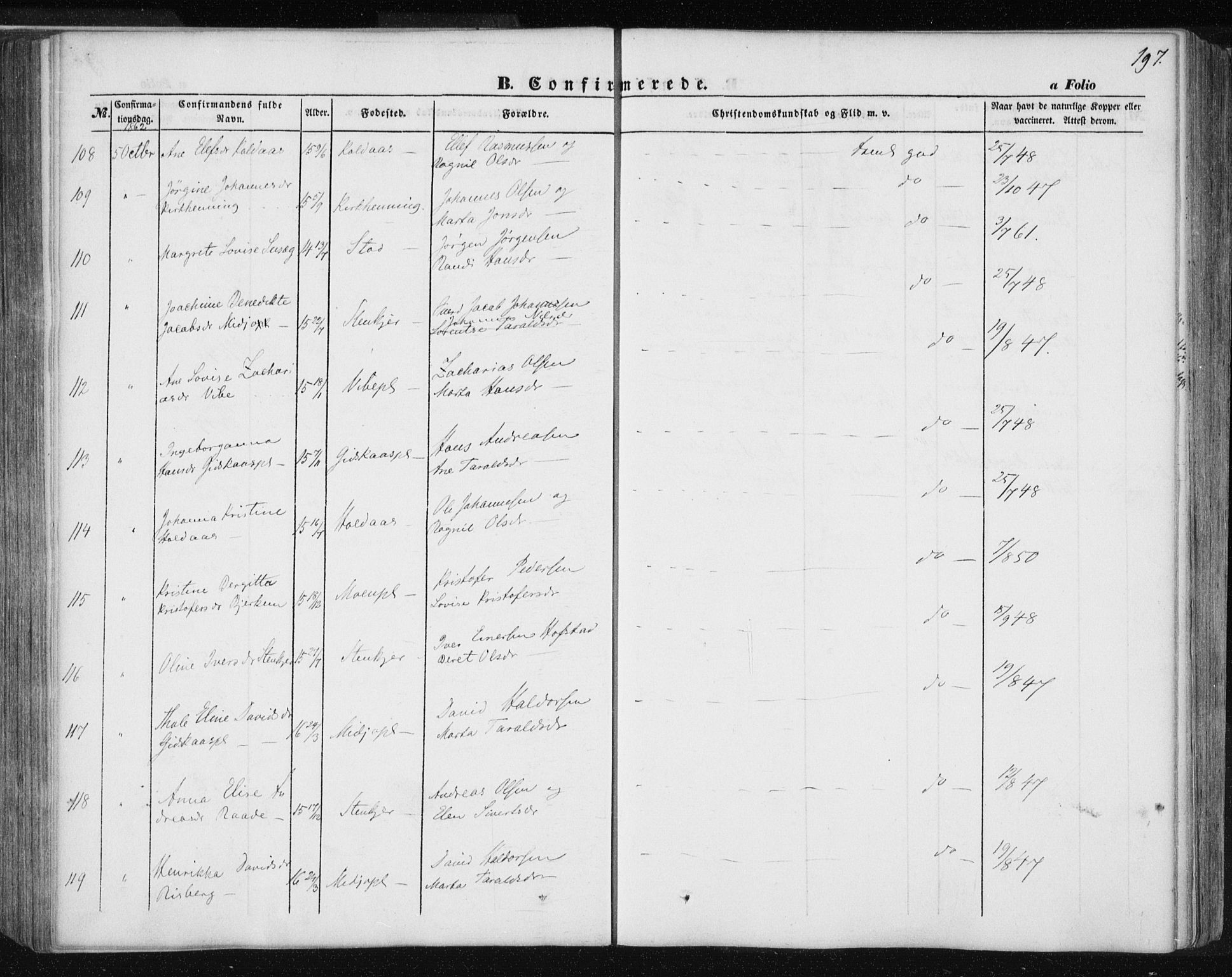 Ministerialprotokoller, klokkerbøker og fødselsregistre - Nord-Trøndelag, SAT/A-1458/735/L0342: Parish register (official) no. 735A07 /1, 1849-1862, p. 197