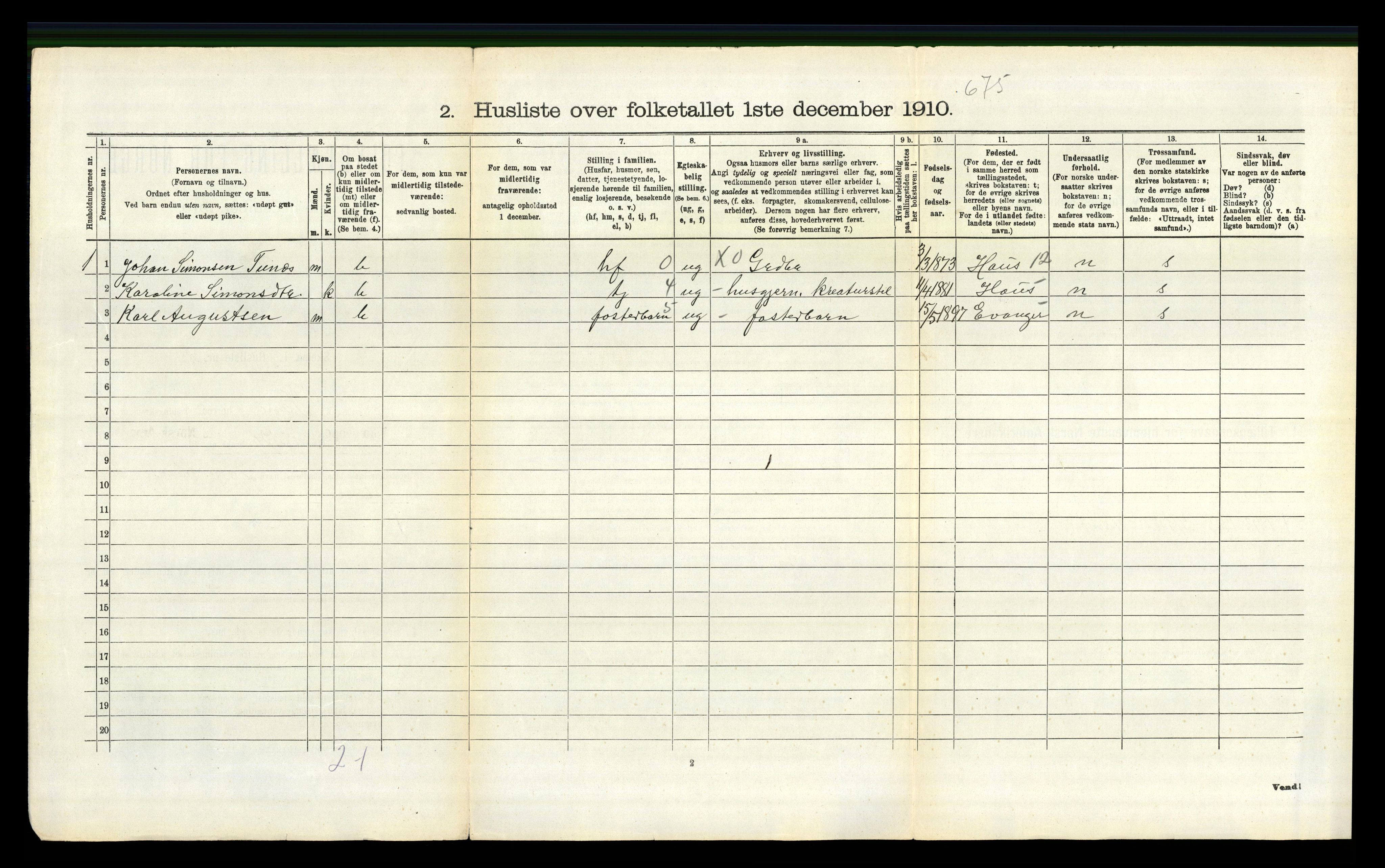 RA, 1910 census for Fana, 1910, p. 1822
