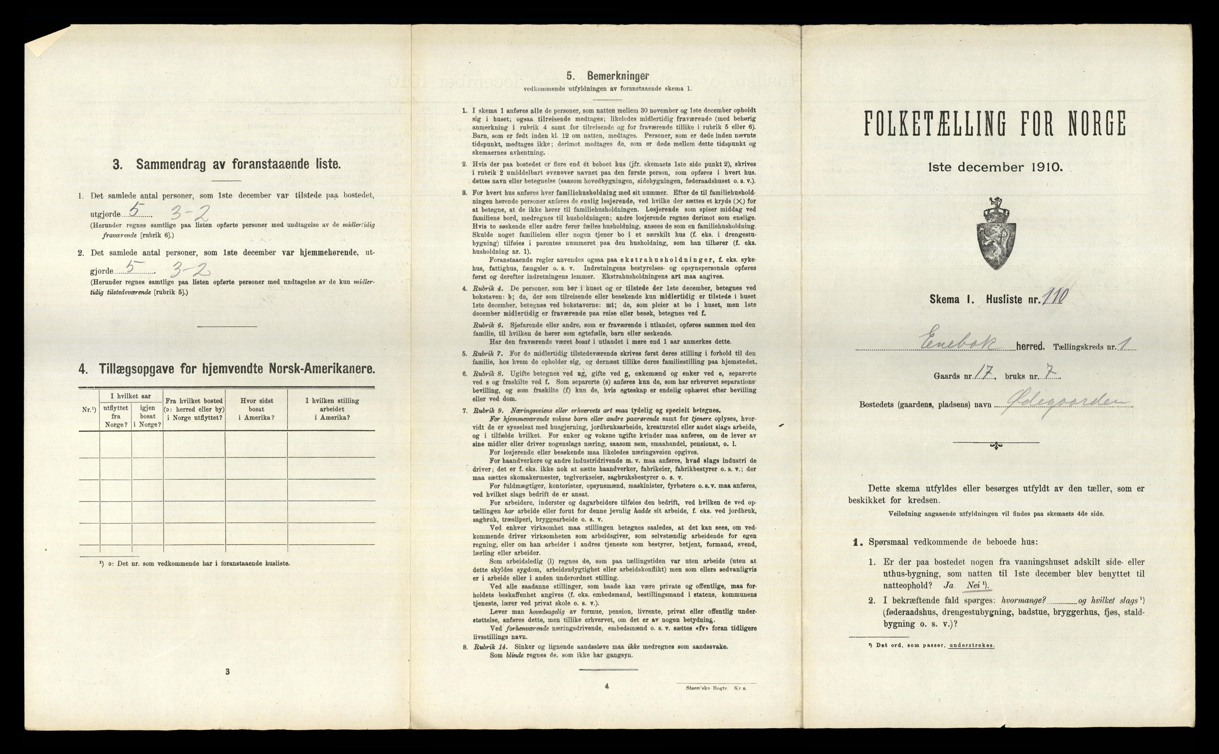 RA, 1910 census for Enebakk, 1910, p. 259