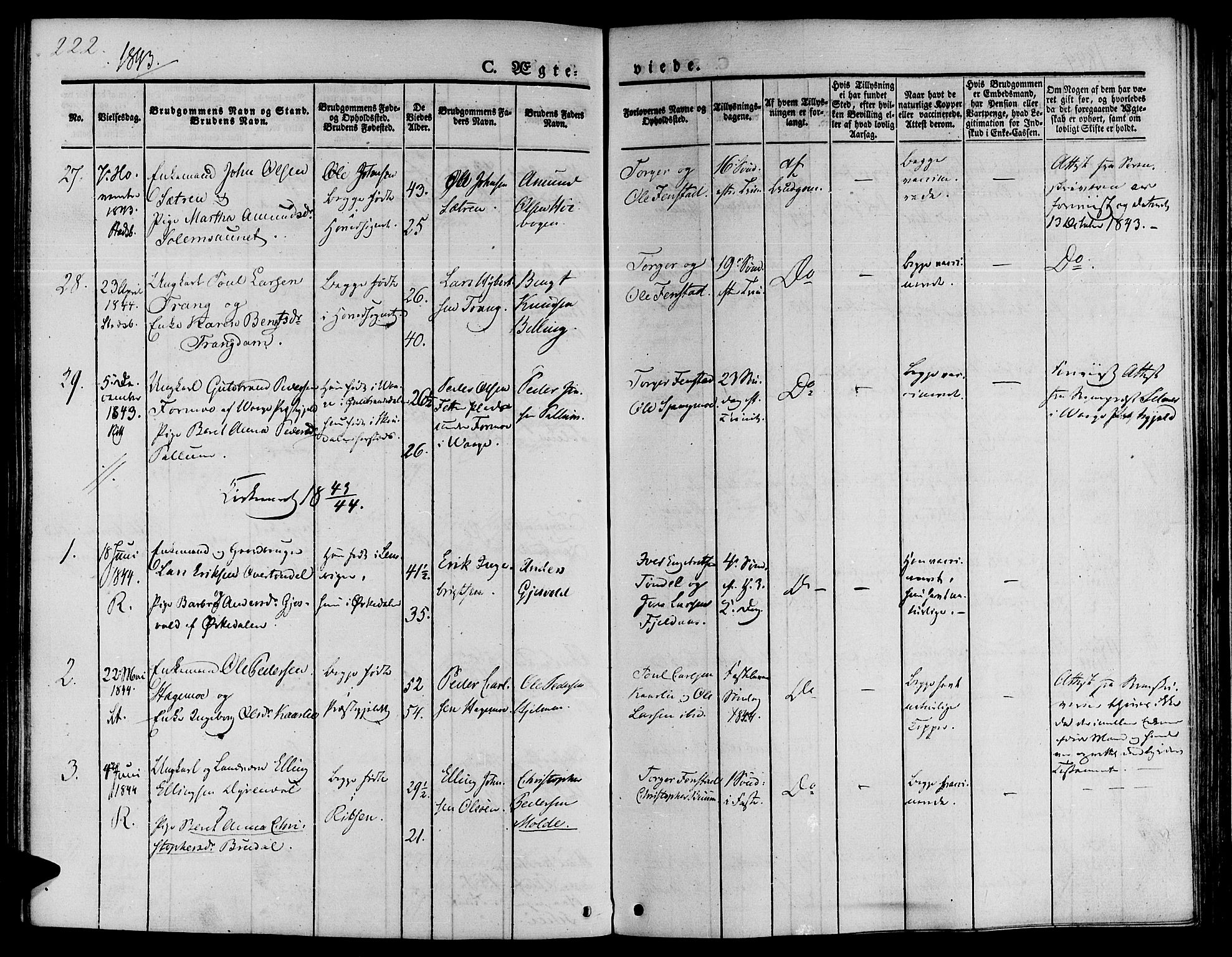 Ministerialprotokoller, klokkerbøker og fødselsregistre - Sør-Trøndelag, SAT/A-1456/646/L0610: Parish register (official) no. 646A08, 1837-1847, p. 222