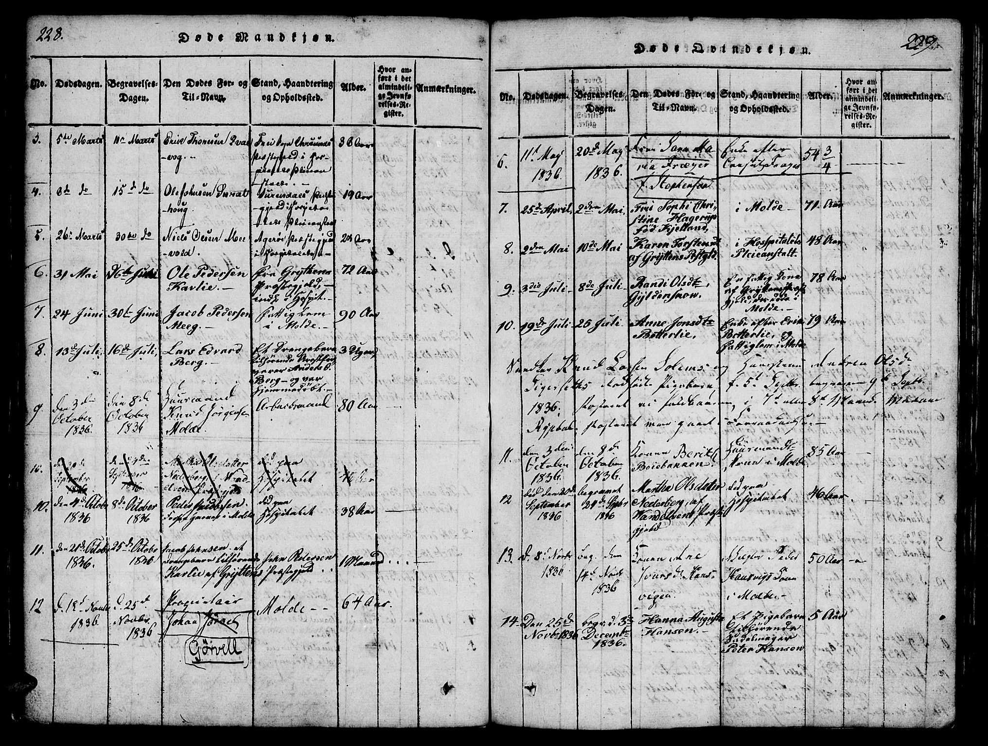 Ministerialprotokoller, klokkerbøker og fødselsregistre - Møre og Romsdal, SAT/A-1454/558/L0688: Parish register (official) no. 558A02, 1818-1843, p. 228-229