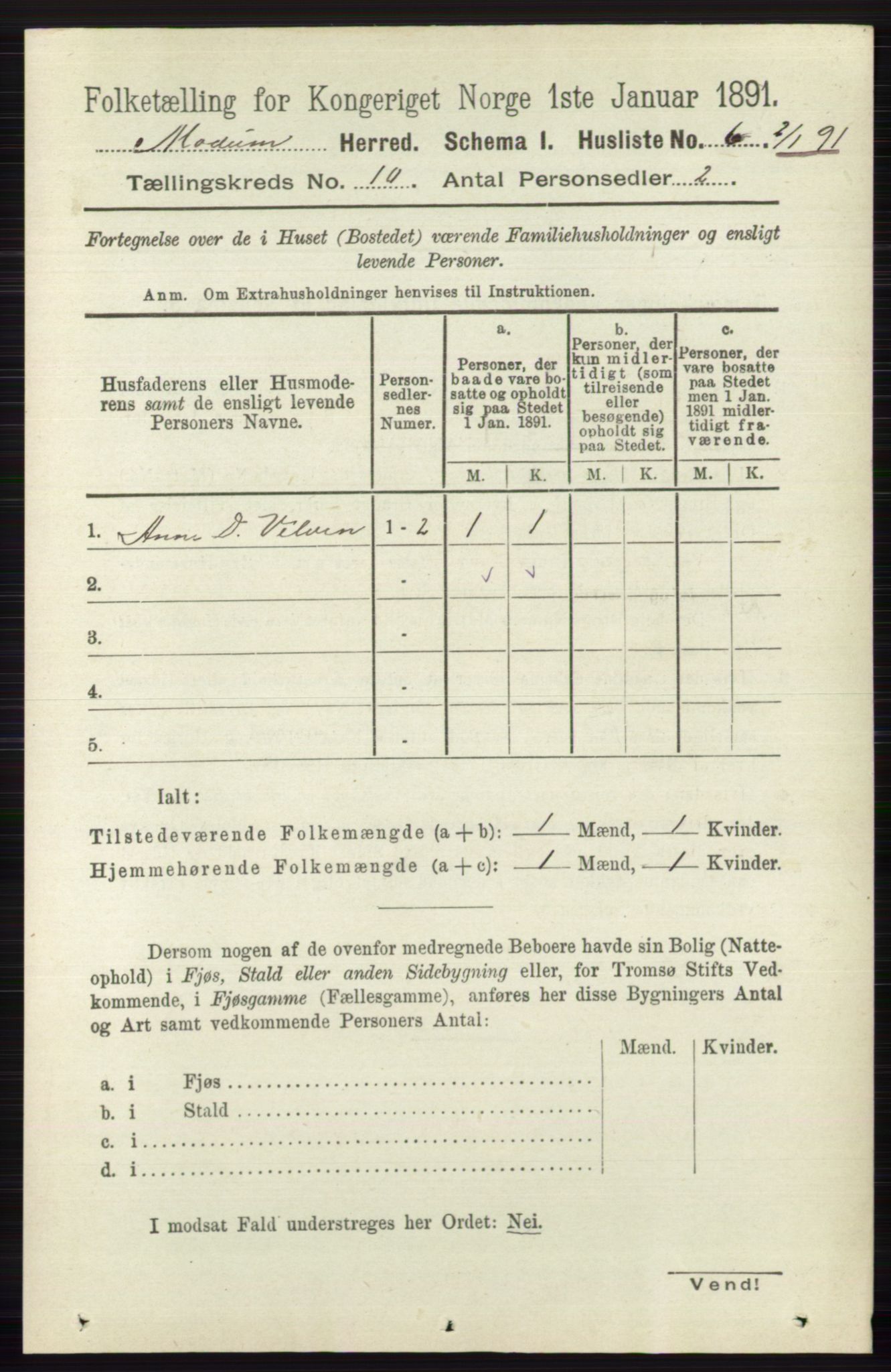 RA, 1891 census for 0623 Modum, 1891, p. 3954