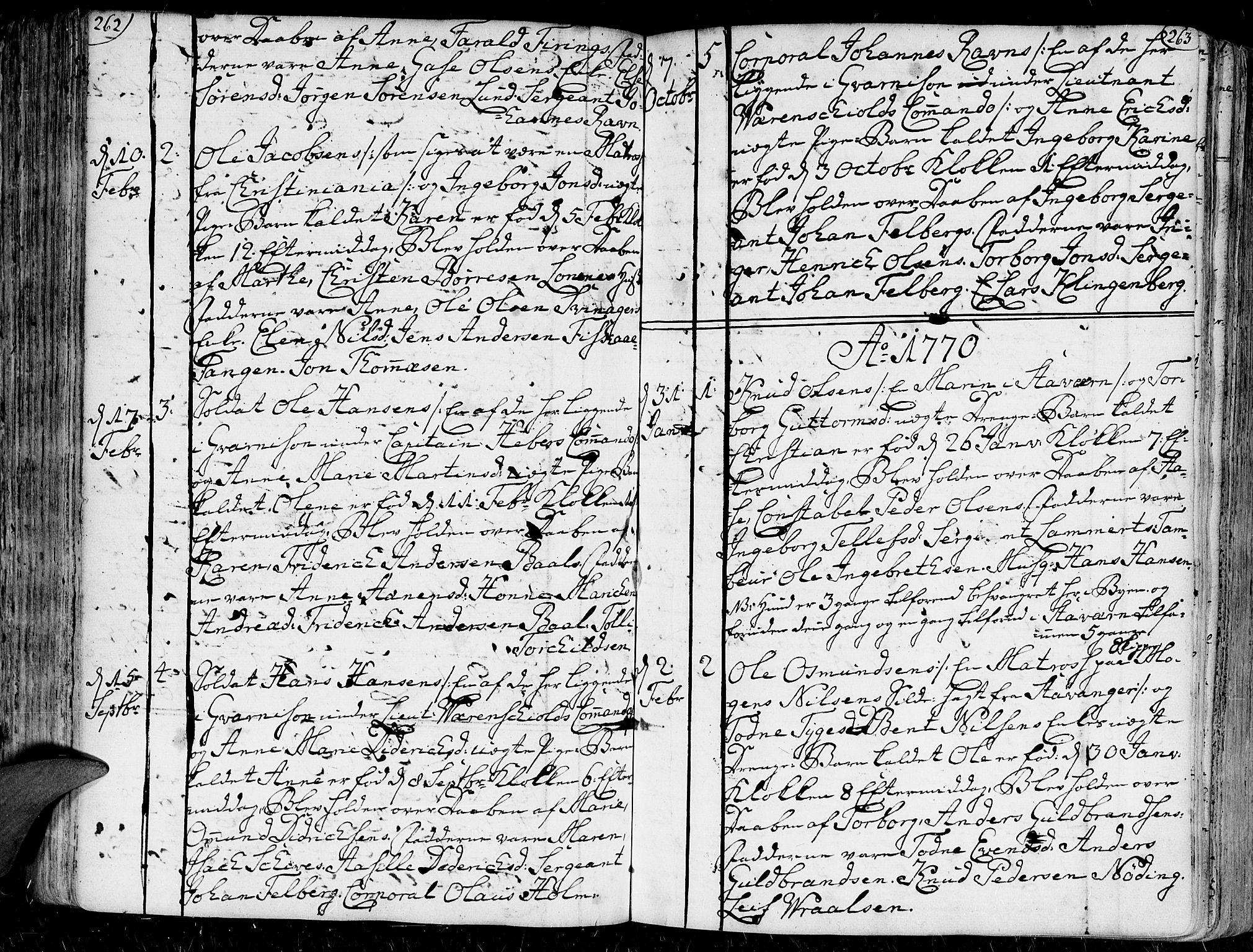 Kristiansand domprosti, SAK/1112-0006/F/Fa/L0001: Parish register (official) no. A 1, 1734-1793, p. 262-263