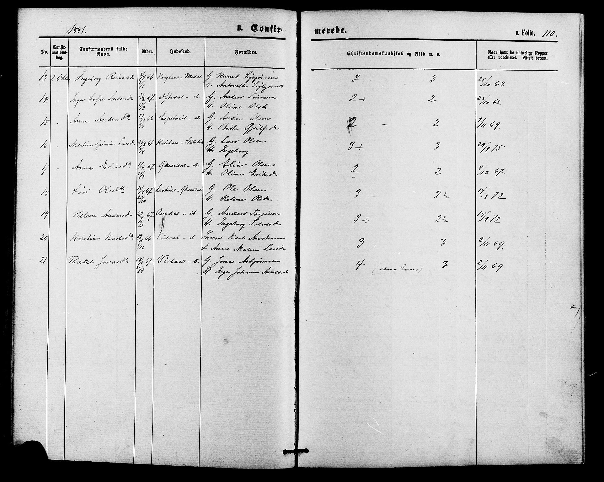 Bakke sokneprestkontor, SAK/1111-0002/F/Fa/Faa/L0007: Parish register (official) no. A 7, 1877-1886, p. 110