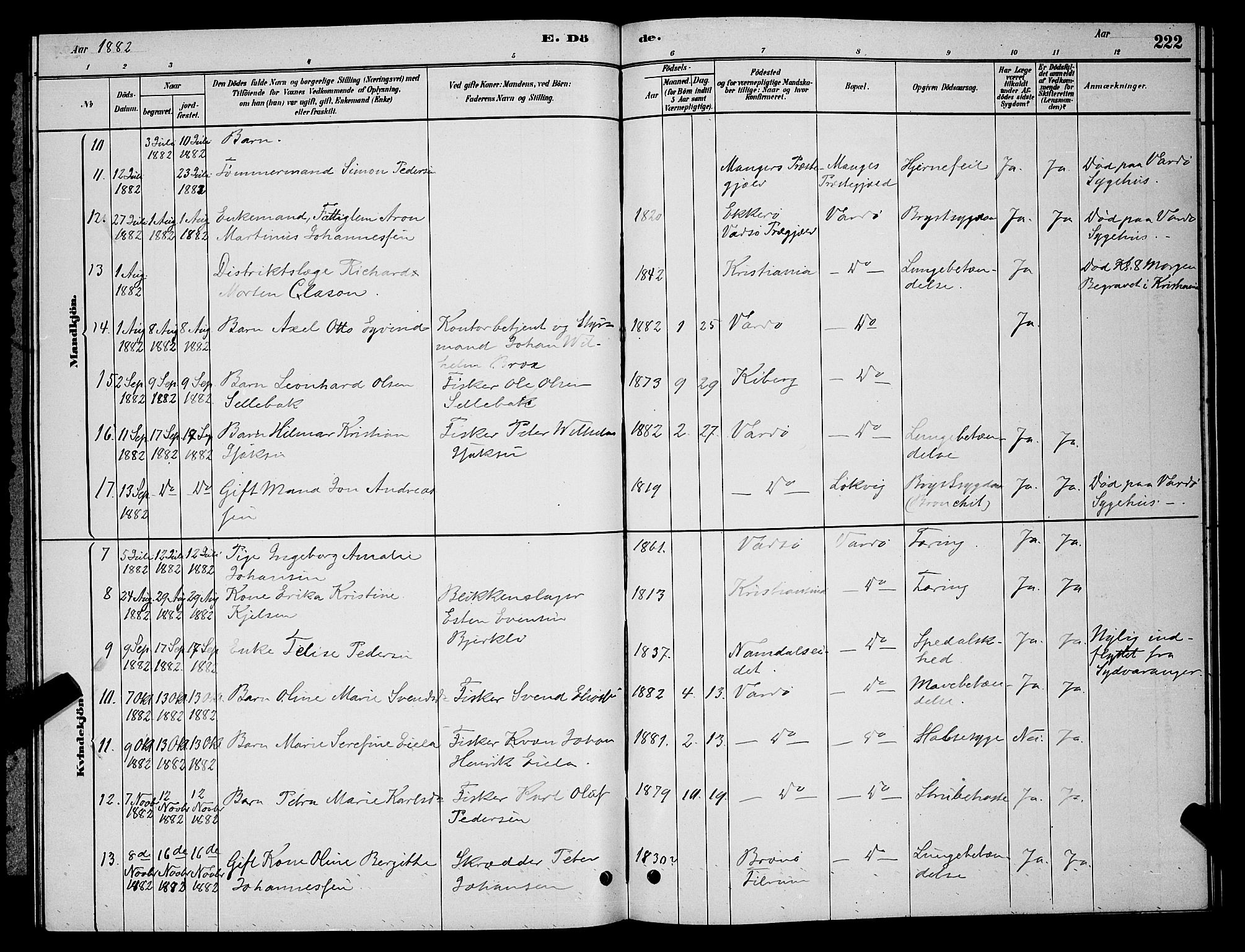 Vardø sokneprestkontor, AV/SATØ-S-1332/H/Hb/L0004klokker: Parish register (copy) no. 4, 1879-1887, p. 222