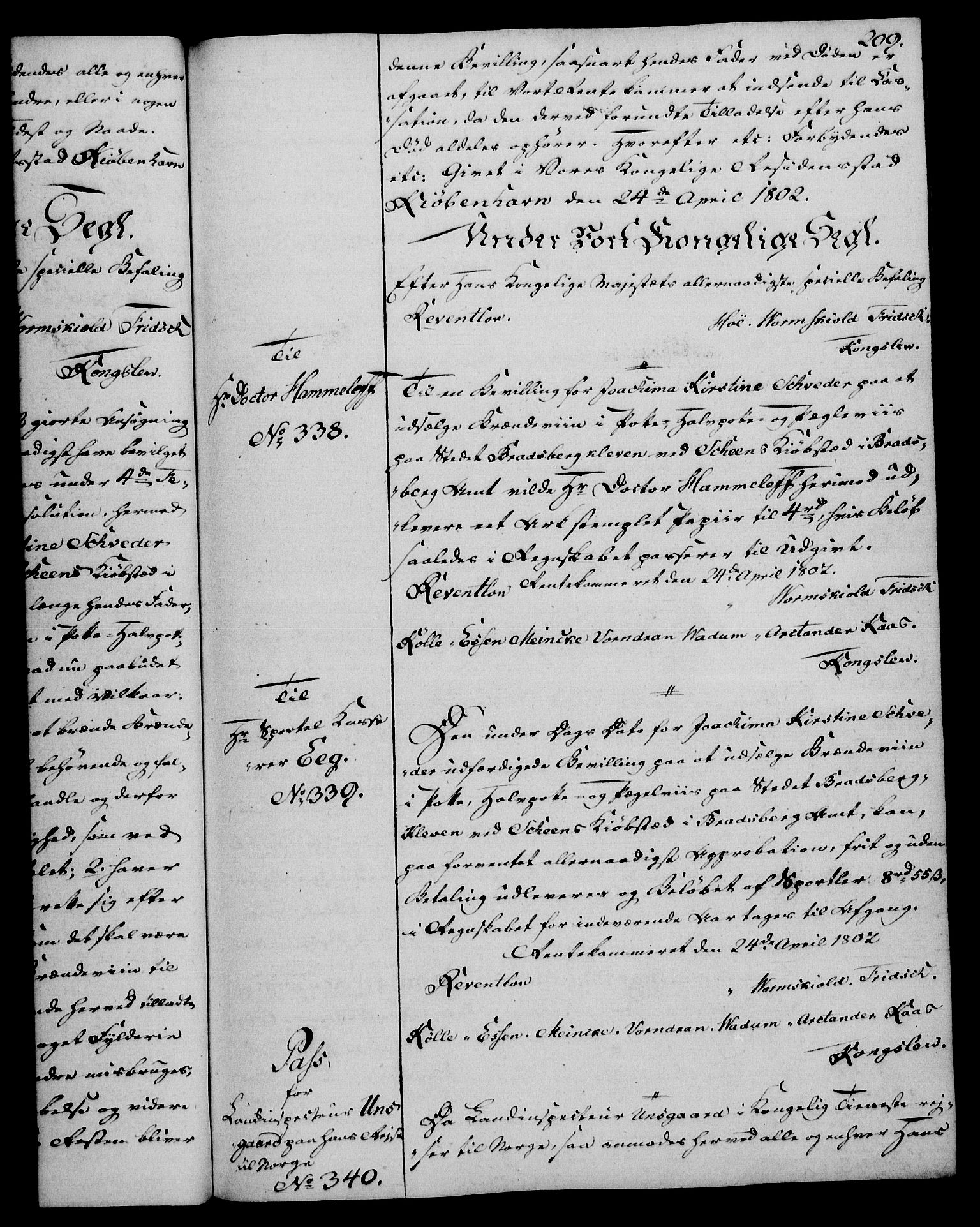 Rentekammeret, Kammerkanselliet, AV/RA-EA-3111/G/Gg/Gga/L0017: Norsk ekspedisjonsprotokoll med register (merket RK 53.17), 1801-1803, p. 209