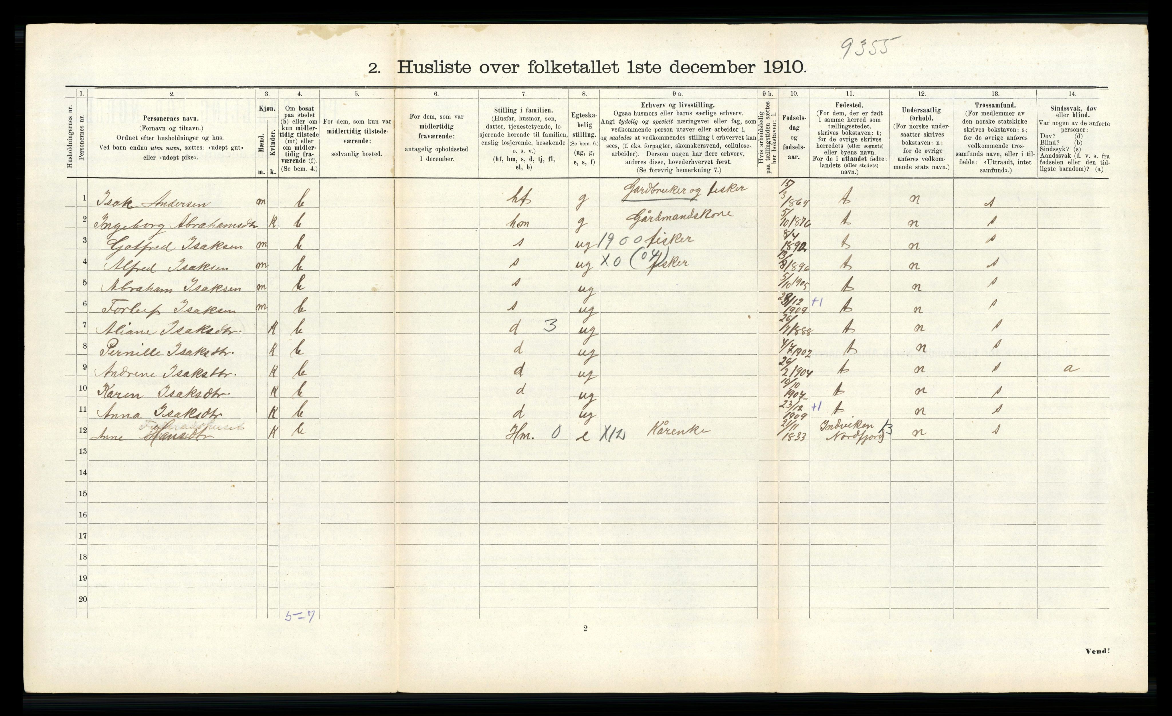 RA, 1910 census for Nord-Vågsøy, 1910, p. 142