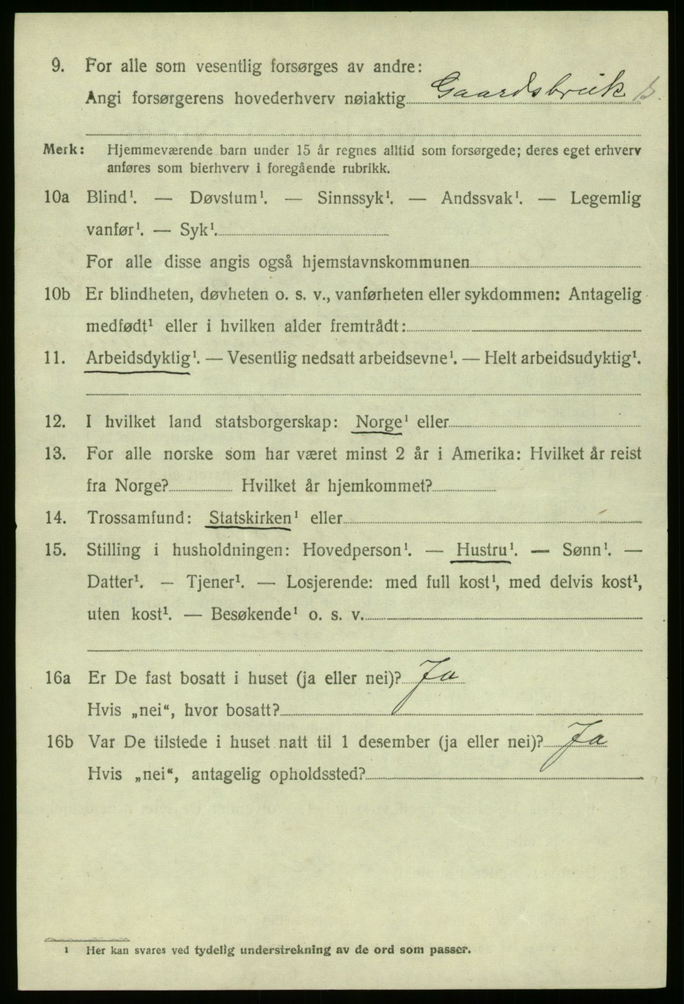 SAB, 1920 census for Gulen, 1920, p. 5800