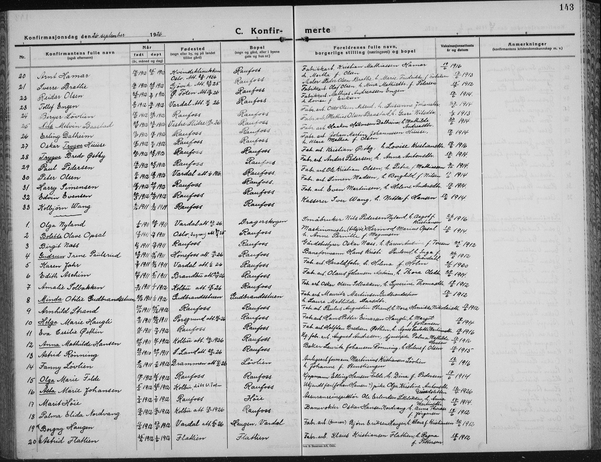 Vestre Toten prestekontor, AV/SAH-PREST-108/H/Ha/Hab/L0018: Parish register (copy) no. 18, 1928-1941, p. 143