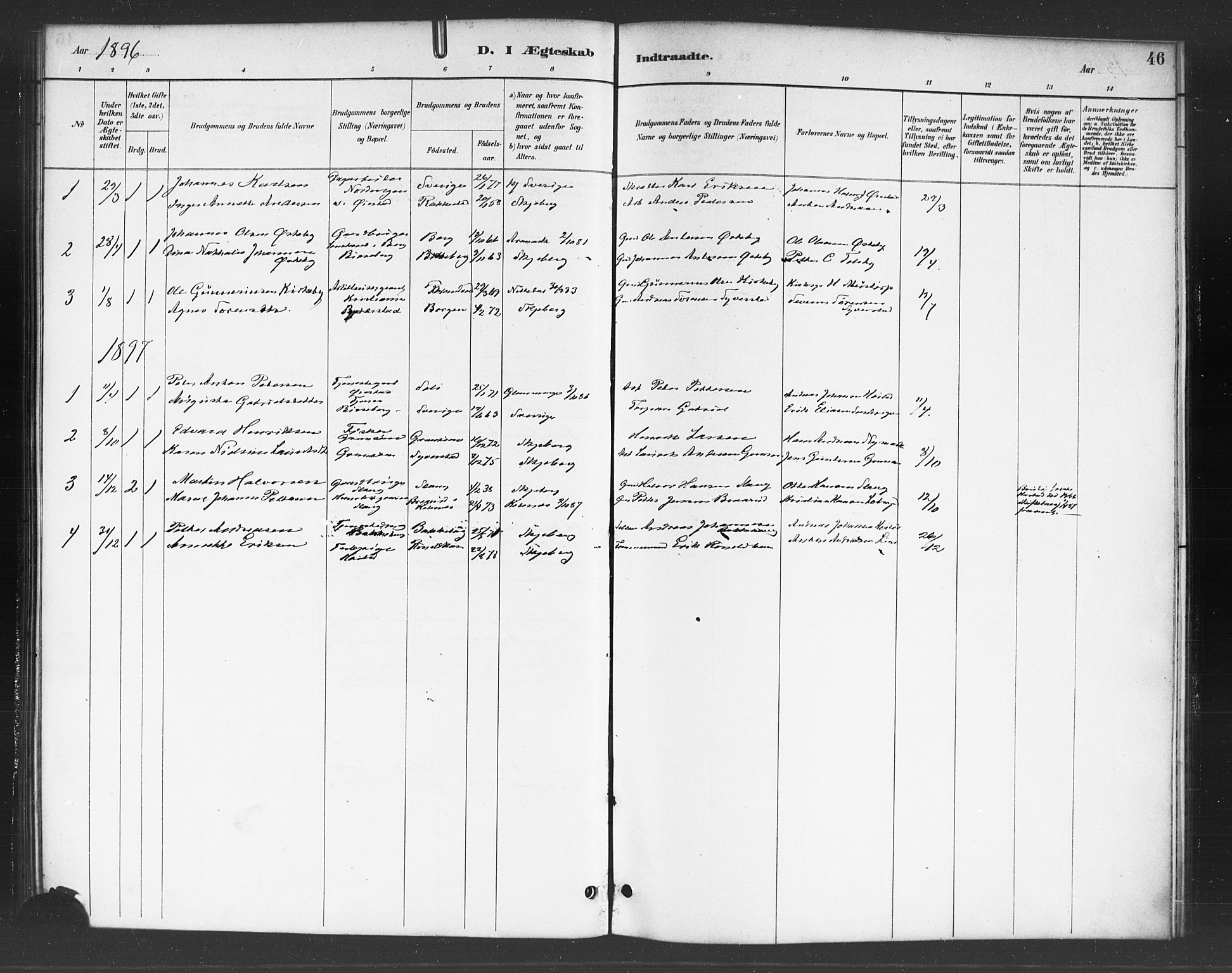 Skjeberg prestekontor Kirkebøker, AV/SAO-A-10923/F/Fc/L0001: Parish register (official) no. III 1, 1886-1897, p. 46