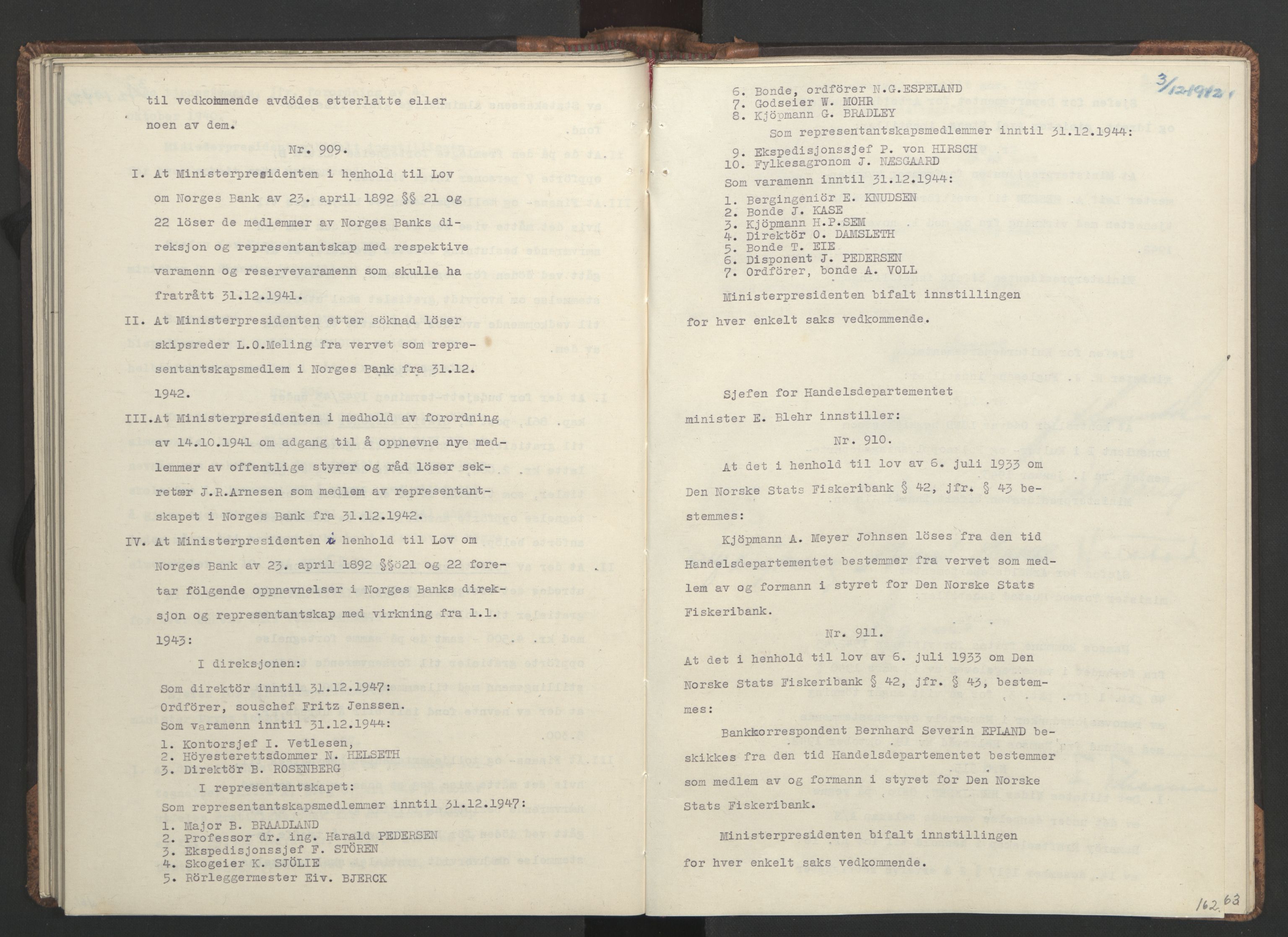 NS-administrasjonen 1940-1945 (Statsrådsekretariatet, de kommisariske statsråder mm), RA/S-4279/D/Da/L0001: Beslutninger og tillegg (1-952 og 1-32), 1942, p. 165