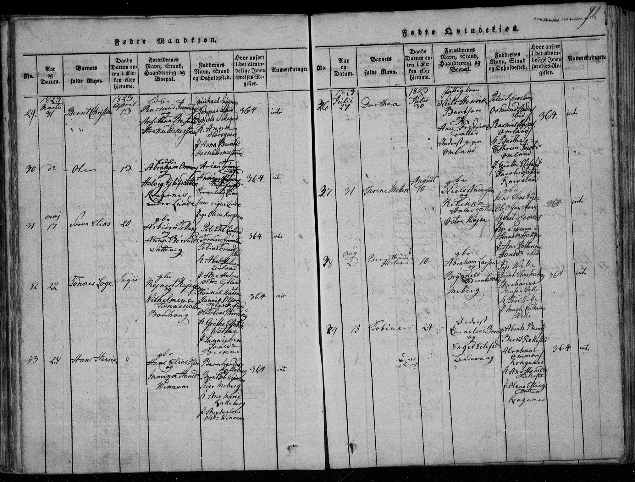 Lista sokneprestkontor, AV/SAK-1111-0027/F/Fa/L0007: Parish register (official) no. A 7, 1816-1823, p. 92