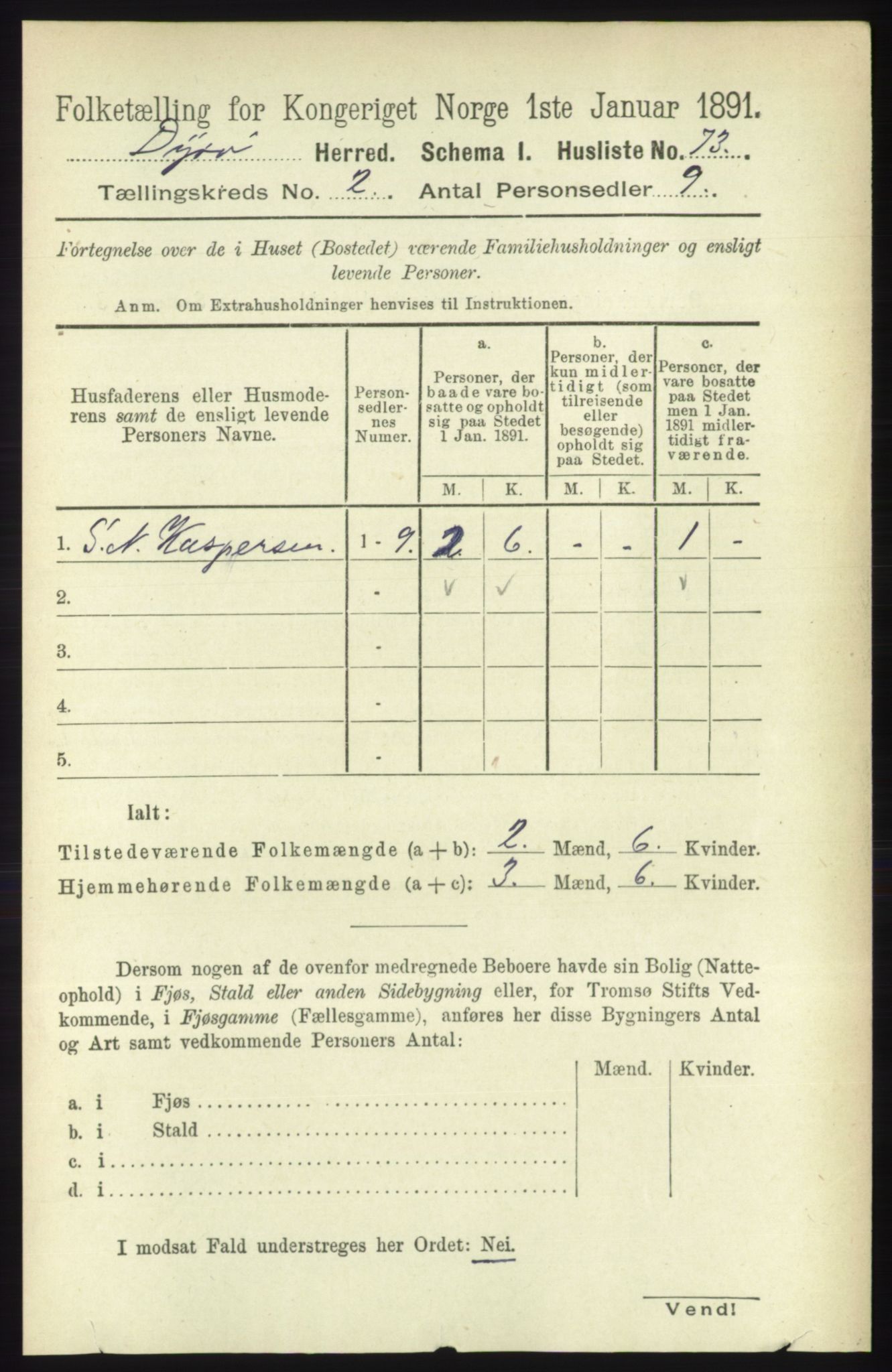 RA, 1891 census for 1926 Dyrøy, 1891, p. 525