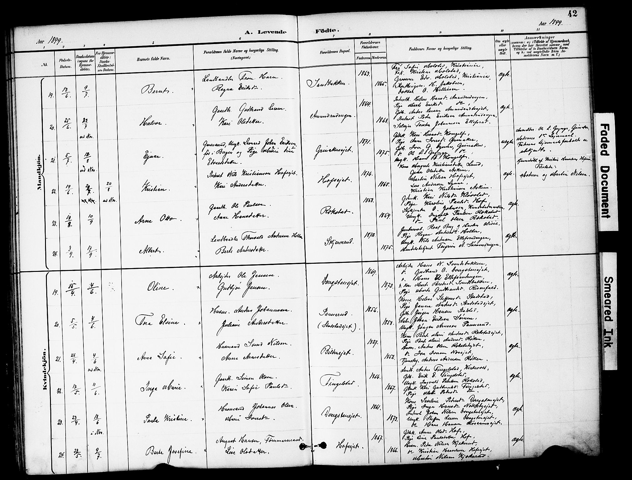 Brandbu prestekontor, AV/SAH-PREST-114/H/Ha/Hab/L0006: Parish register (copy) no. 6, 1893-1902, p. 42