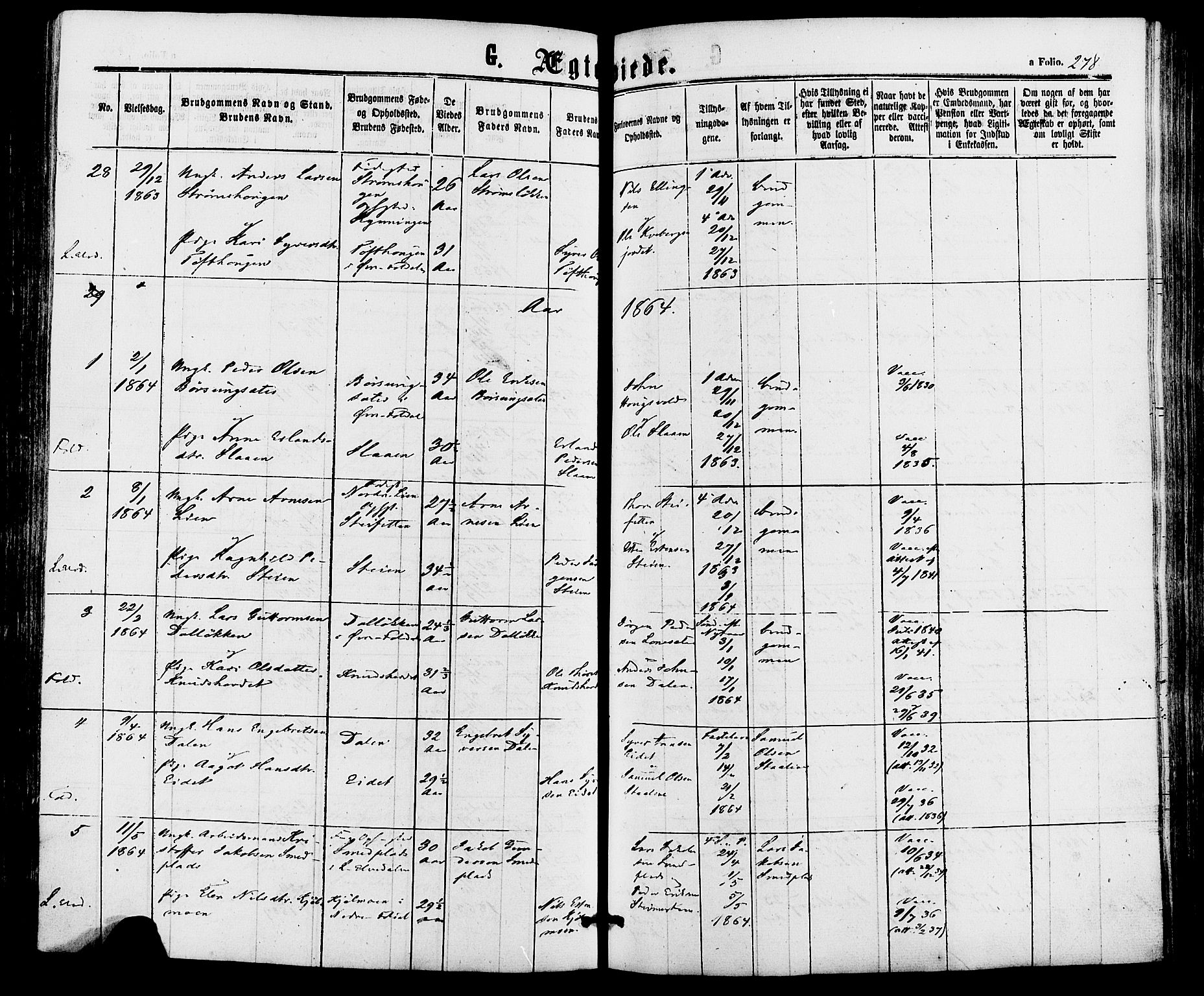Alvdal prestekontor, SAH/PREST-060/H/Ha/Haa/L0001: Parish register (official) no. 1, 1863-1882, p. 278