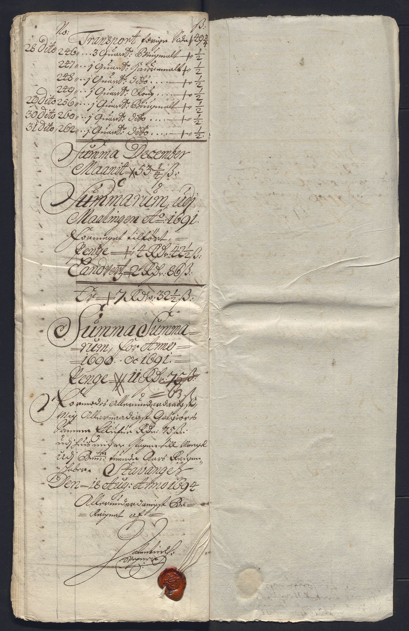 Rentekammeret inntil 1814, Reviderte regnskaper, Byregnskaper, AV/RA-EA-4066/R/Ro/L0333: [O25] Konsumpsjonsregnskap, 1690-1704, p. 70