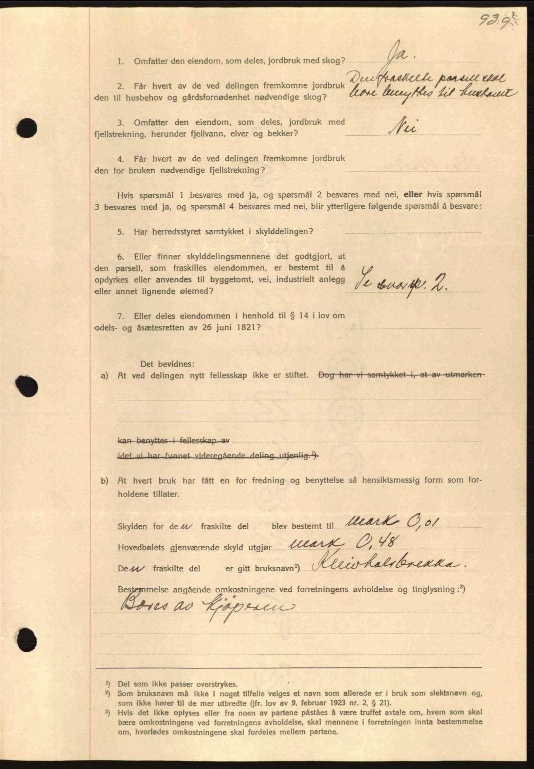 Nordmøre sorenskriveri, AV/SAT-A-4132/1/2/2Ca: Mortgage book no. A86, 1939-1939, Diary no: : 2180/1939