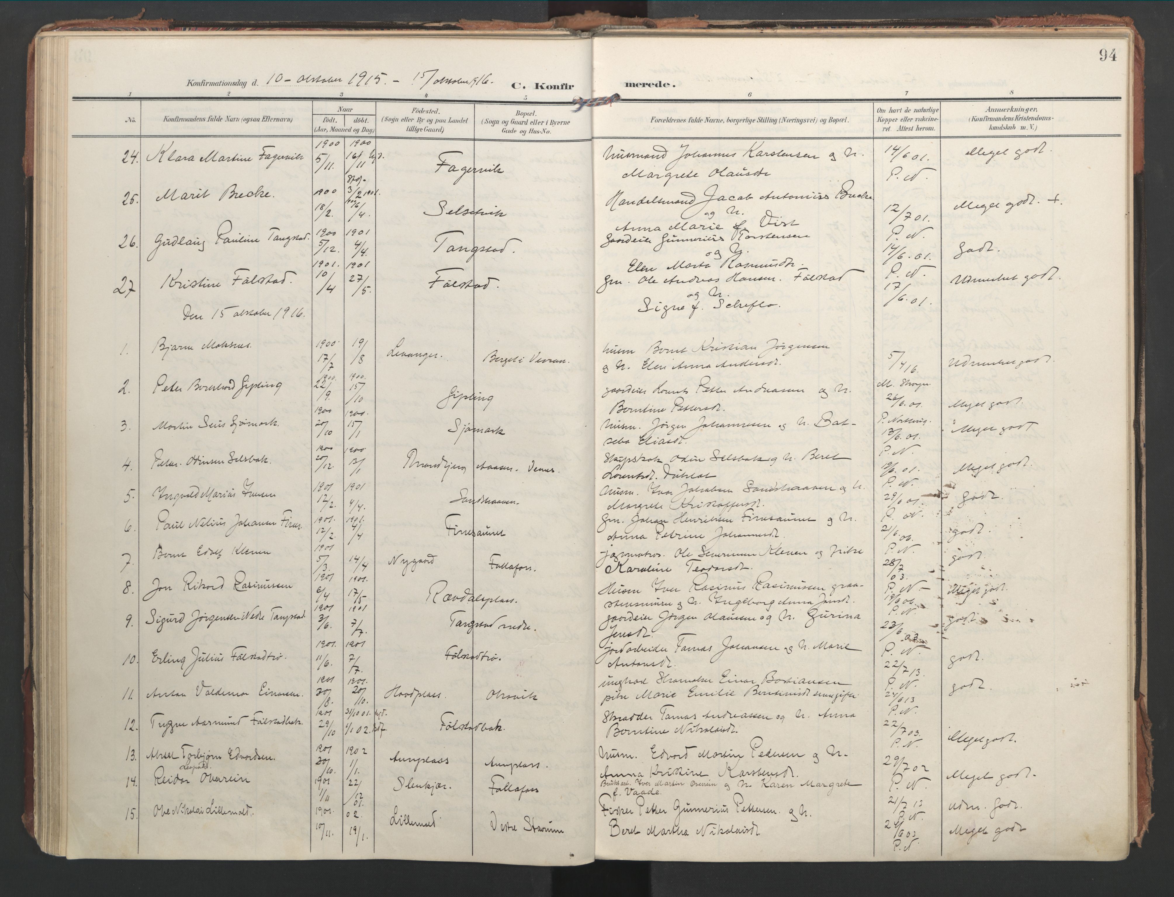 Ministerialprotokoller, klokkerbøker og fødselsregistre - Nord-Trøndelag, SAT/A-1458/744/L0421: Parish register (official) no. 744A05, 1905-1930, p. 94