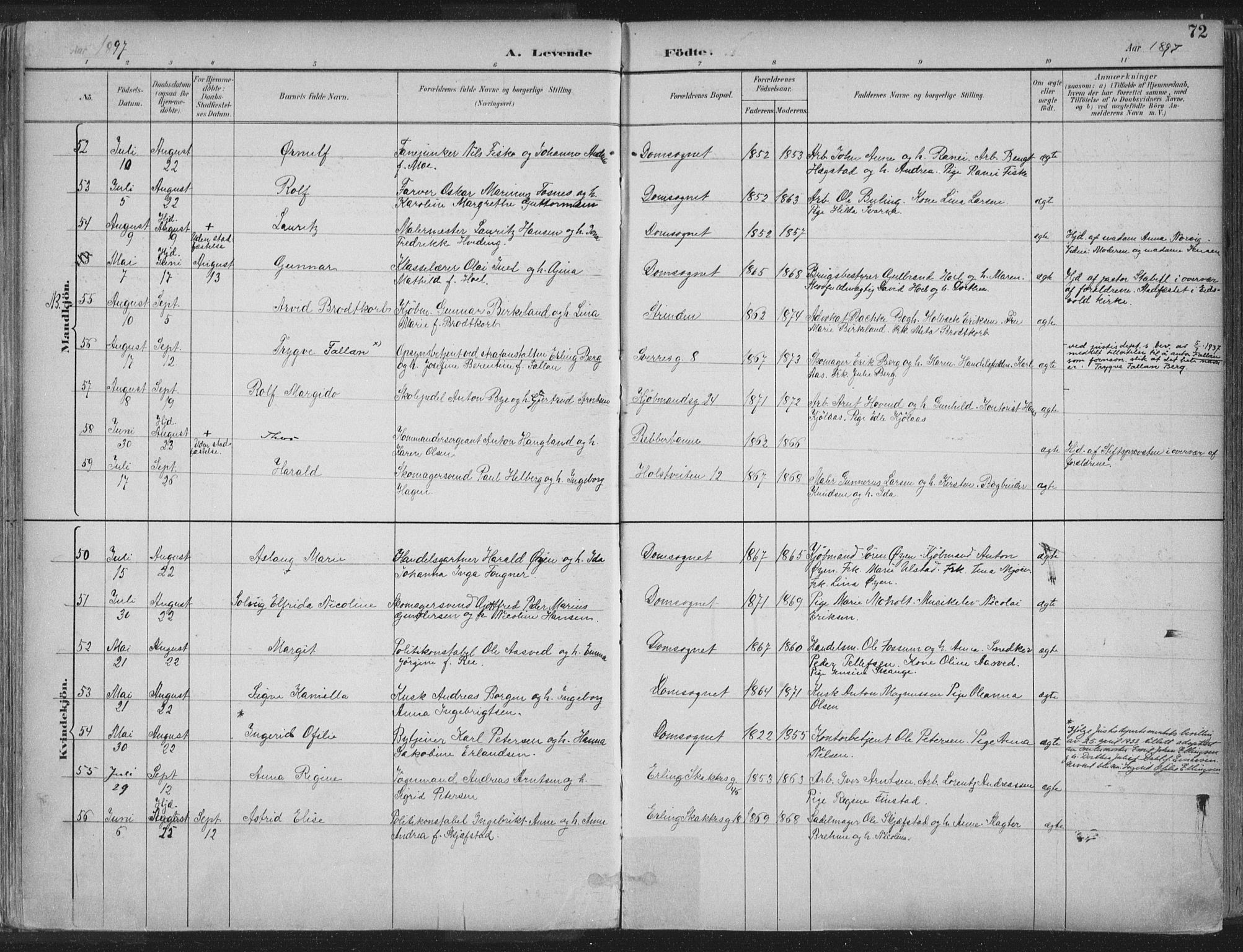 Ministerialprotokoller, klokkerbøker og fødselsregistre - Sør-Trøndelag, SAT/A-1456/601/L0062: Parish register (official) no. 601A30, 1891-1911, p. 72