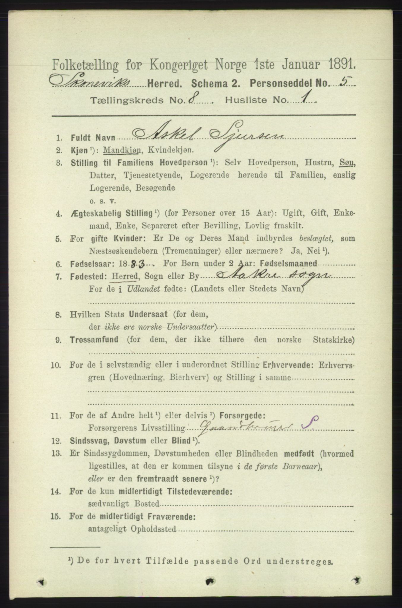 RA, 1891 census for 1212 Skånevik, 1891, p. 2184