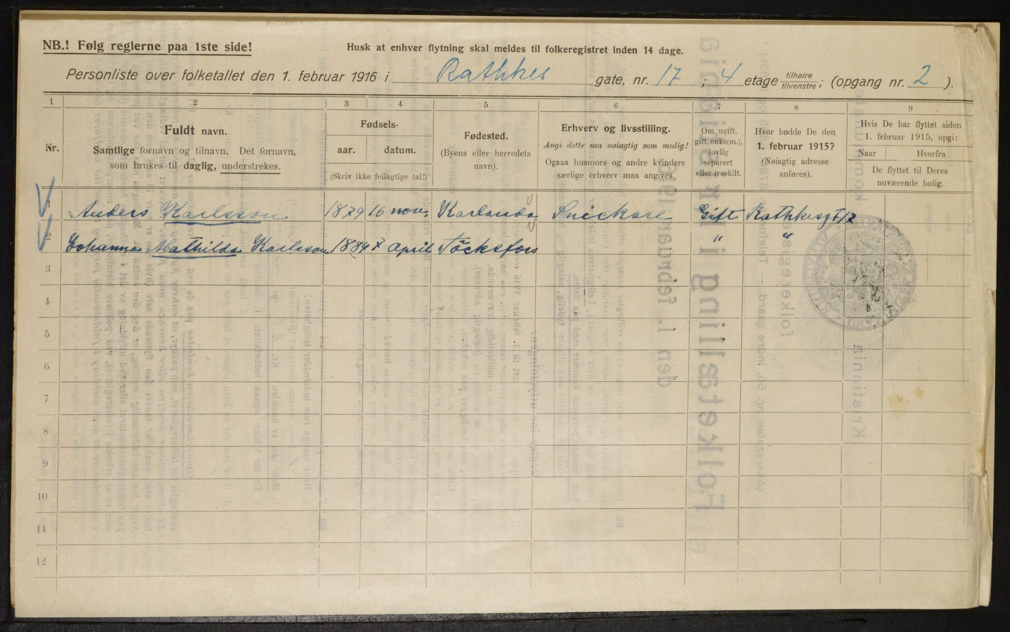 OBA, Municipal Census 1916 for Kristiania, 1916, p. 84799