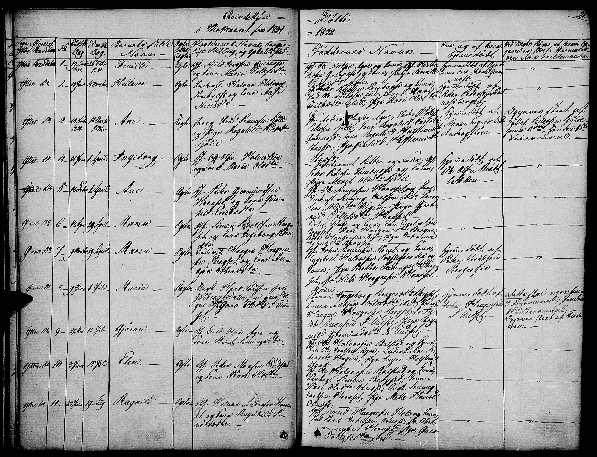 Rendalen prestekontor, AV/SAH-PREST-054/H/Ha/Haa/L0004: Parish register (official) no. 4, 1829-1852, p. 21