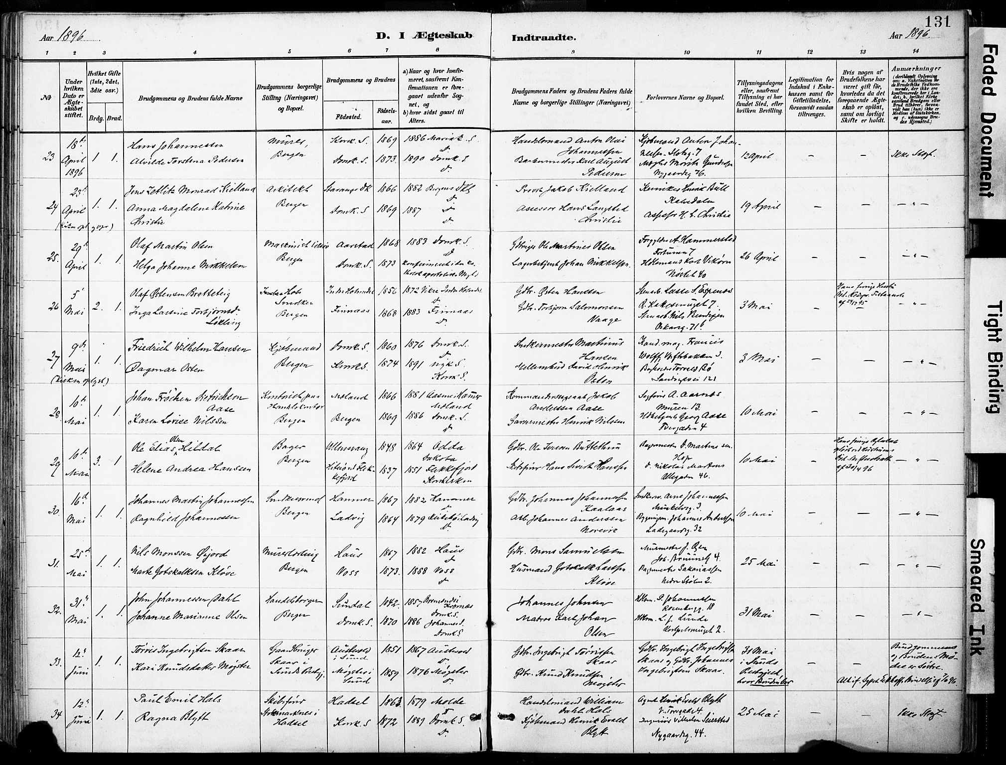 Domkirken sokneprestembete, AV/SAB-A-74801/H/Haa/L0037: Parish register (official) no. D 4, 1880-1907, p. 131