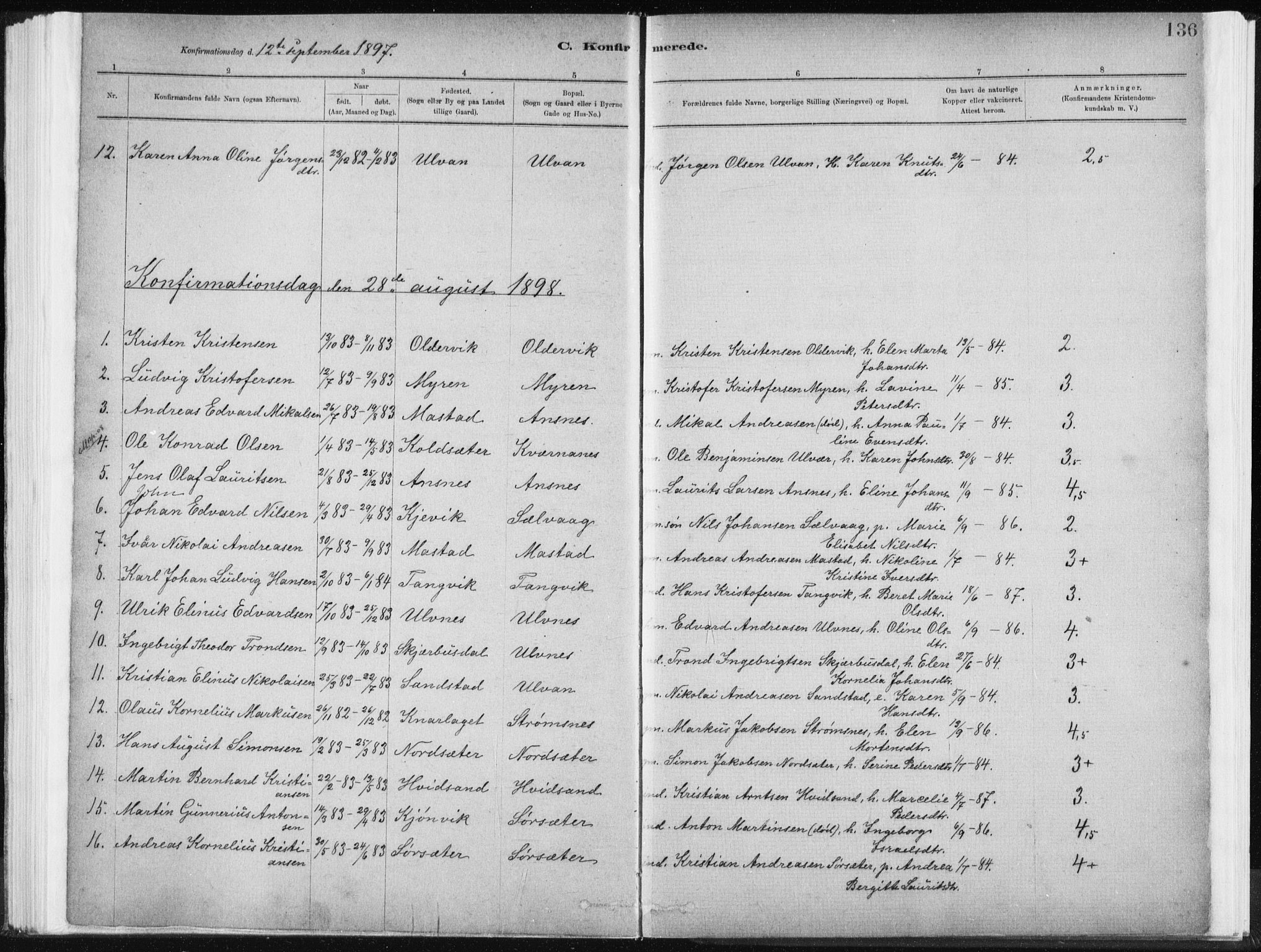 Ministerialprotokoller, klokkerbøker og fødselsregistre - Sør-Trøndelag, SAT/A-1456/637/L0558: Parish register (official) no. 637A01, 1882-1899, p. 136