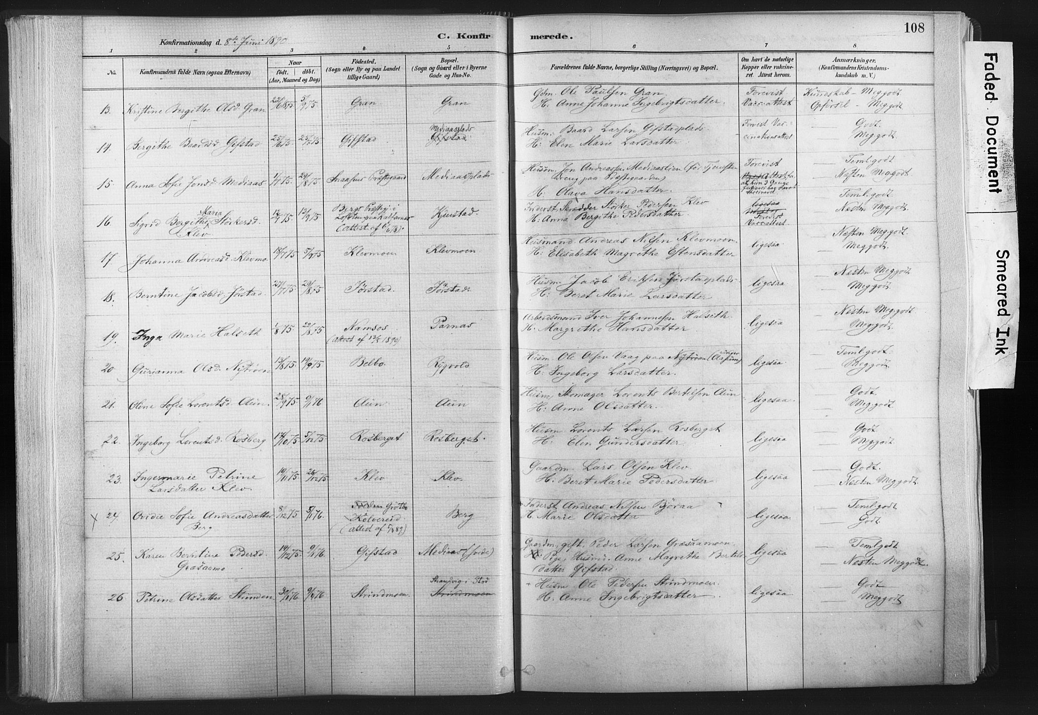 Ministerialprotokoller, klokkerbøker og fødselsregistre - Nord-Trøndelag, AV/SAT-A-1458/749/L0474: Parish register (official) no. 749A08, 1887-1903, p. 108